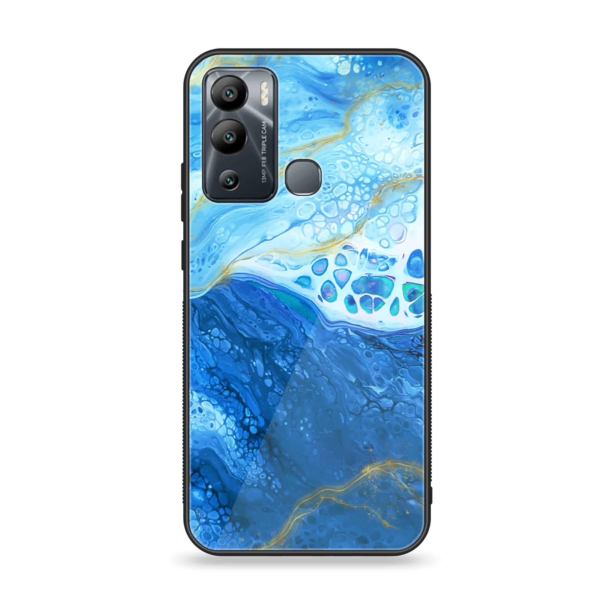 Infinix Hot 12 Play - Blue Marble Series V 2.0 - Premium Printed Glass soft Bumper shock Proof Case