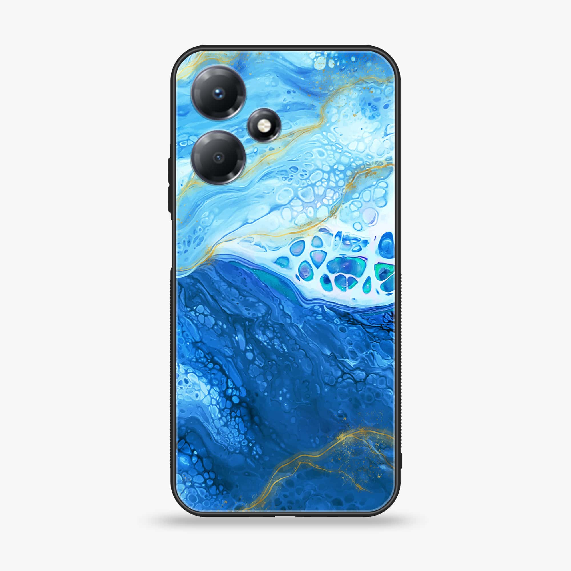 Infinix Hot 30 Play - Blue Marble Series V 2.0 - Premium Printed Glass soft Bumper shock Proof Case