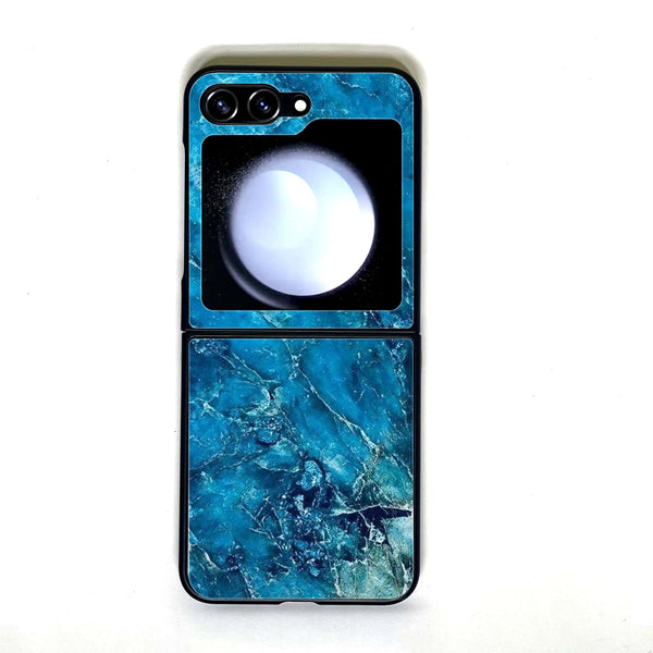 Galaxy Z Flip 5 - Blue Marble V 2.0 Design 3 - Premium Printed Glass soft Bumper shock Proof Case