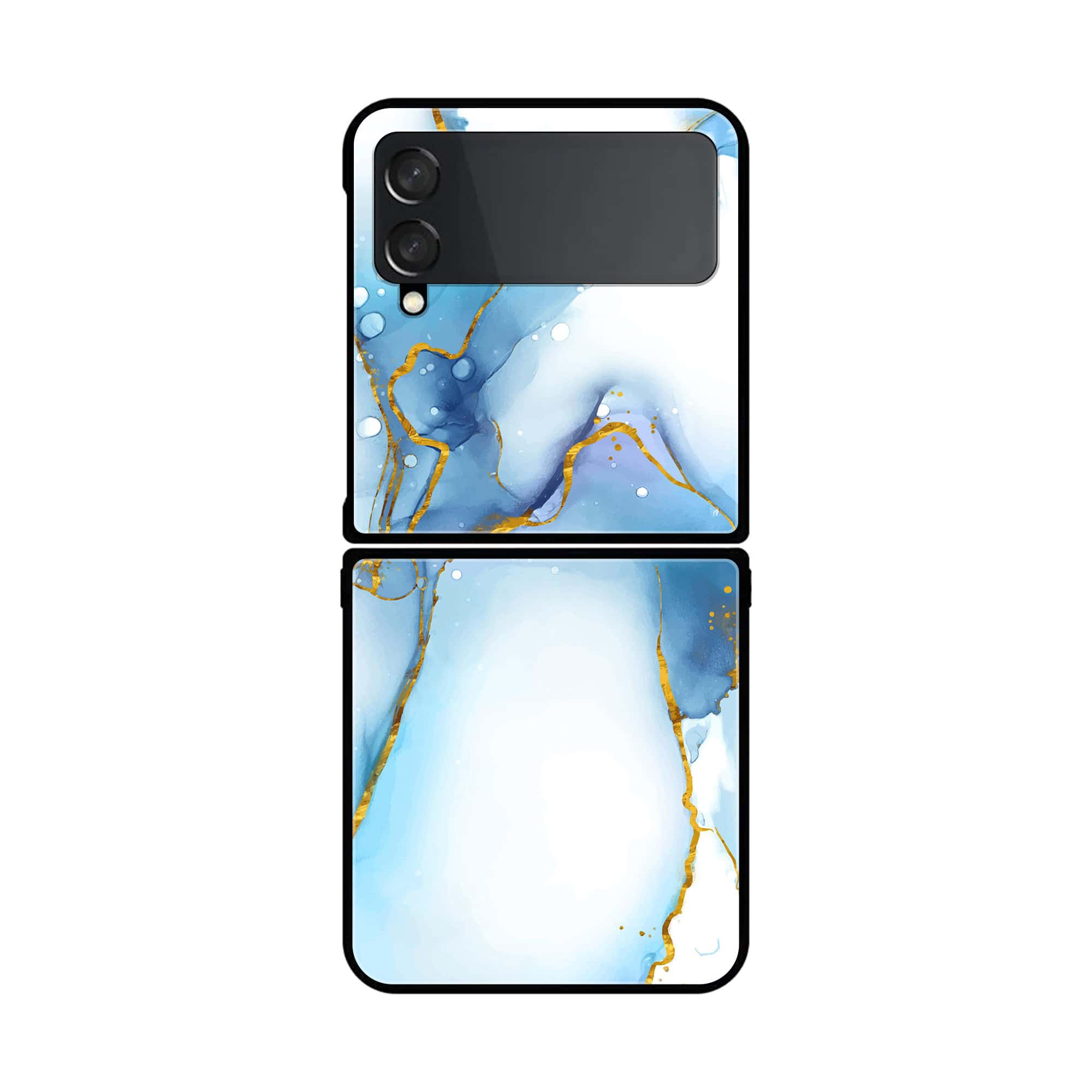 Z Flip 4- Blue Marble V 2.0 Series-  Premium Printed Glass soft Bumper shock Proof Case