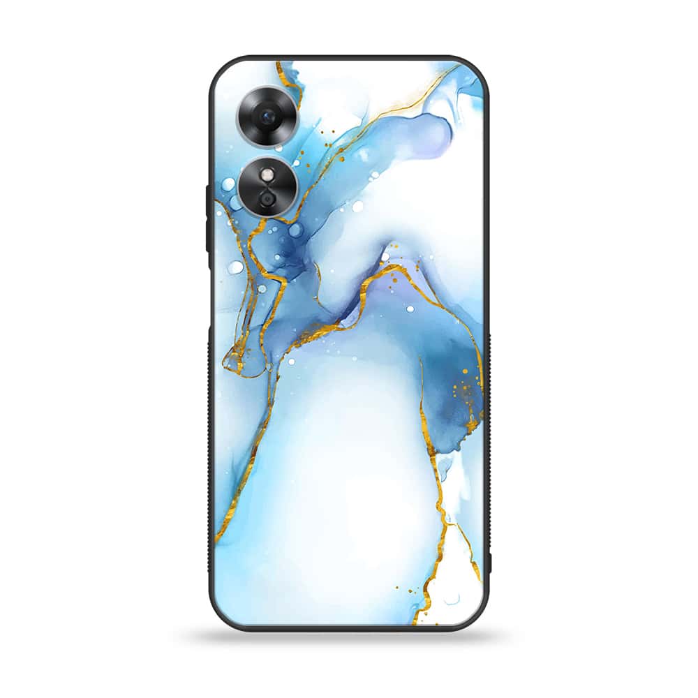 Oppo A17k - Blue Marble Series V 2.0 - Premium Printed Glass soft Bumper shock Proof Case
