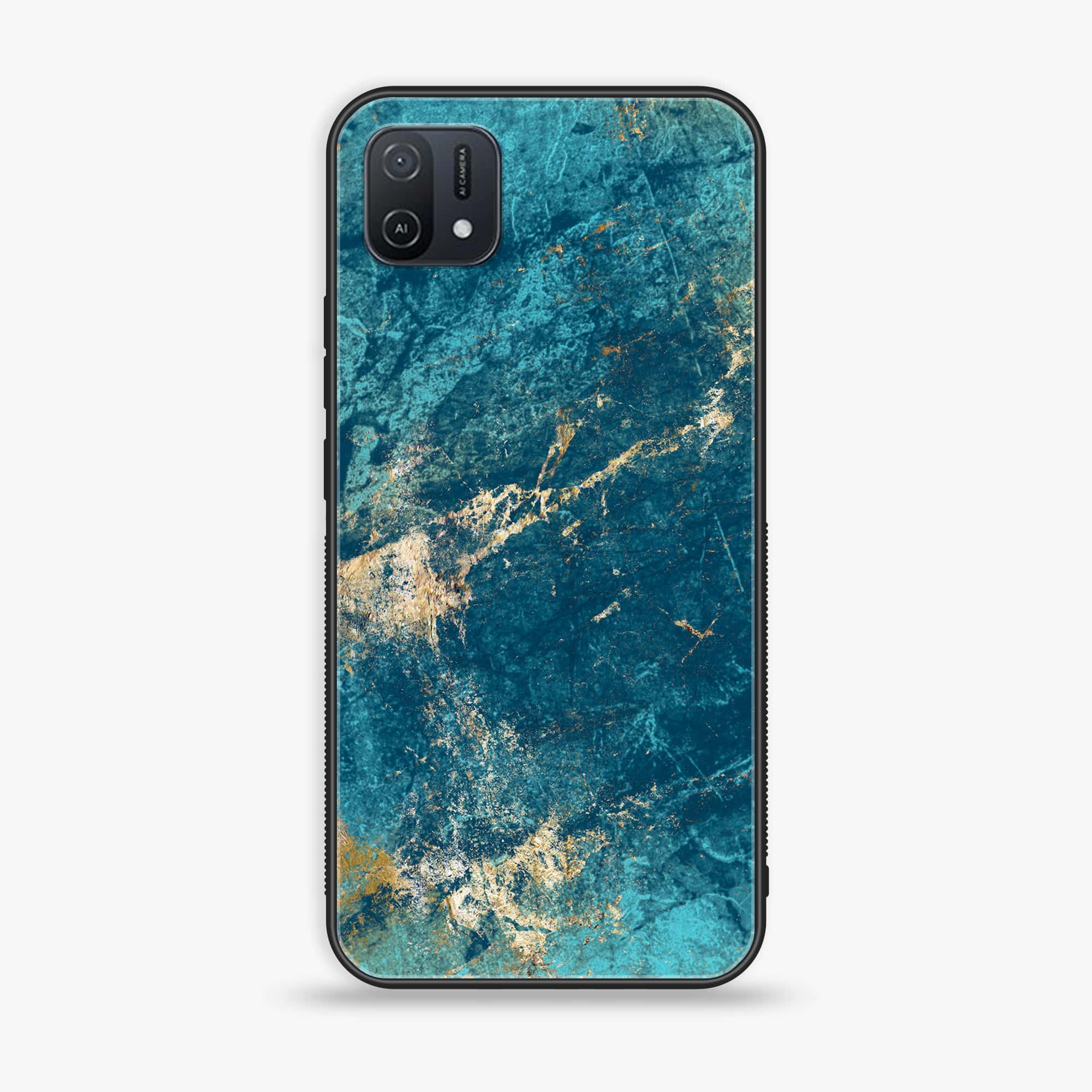 OPPO A16k Blue Marble Series V 2.0 Premium Printed Glass soft Bumper shock Proof Case