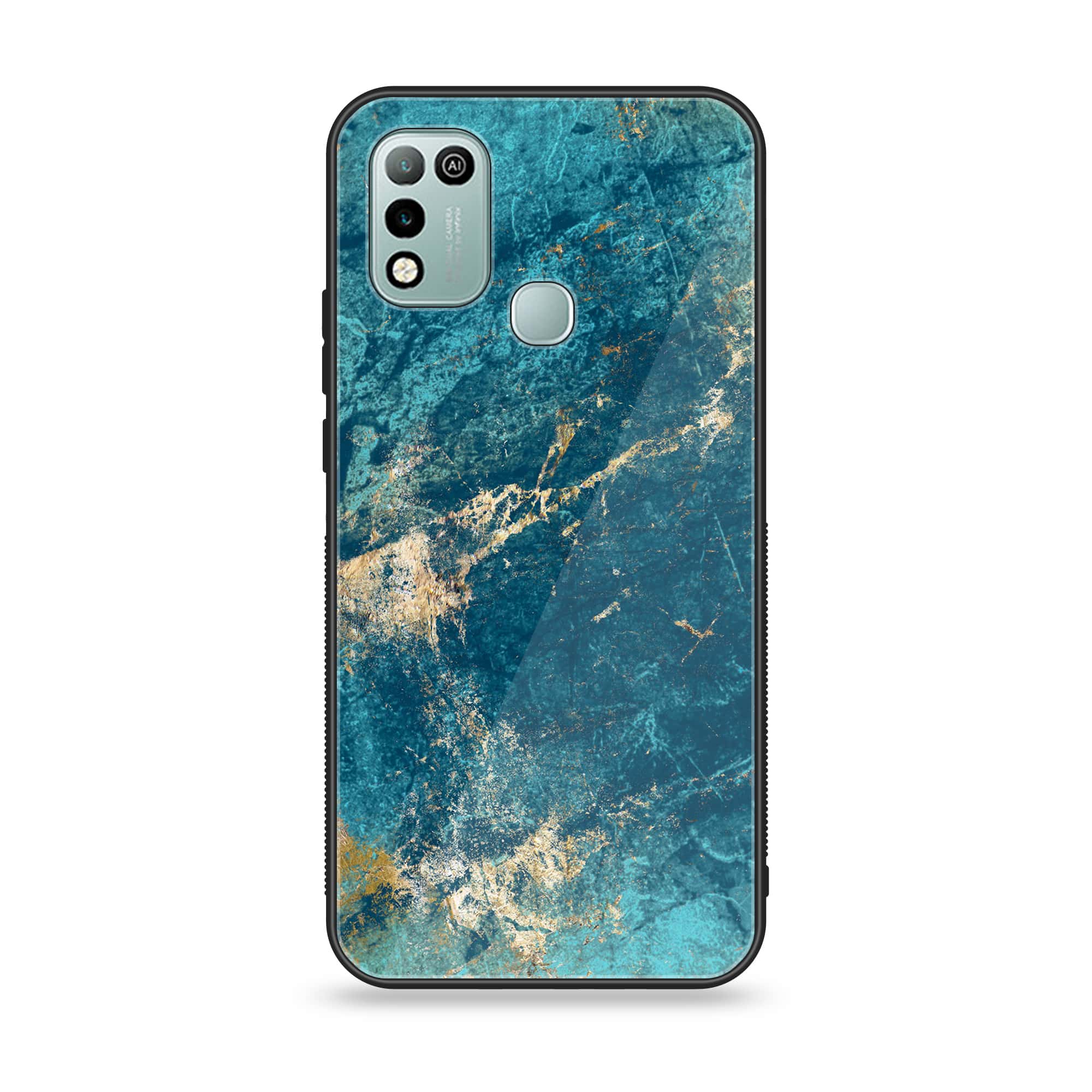 Infinix Hot 10 Play - Blue Marble Series V 2.0 - Premium Printed Glass soft Bumper shock Proof Case
