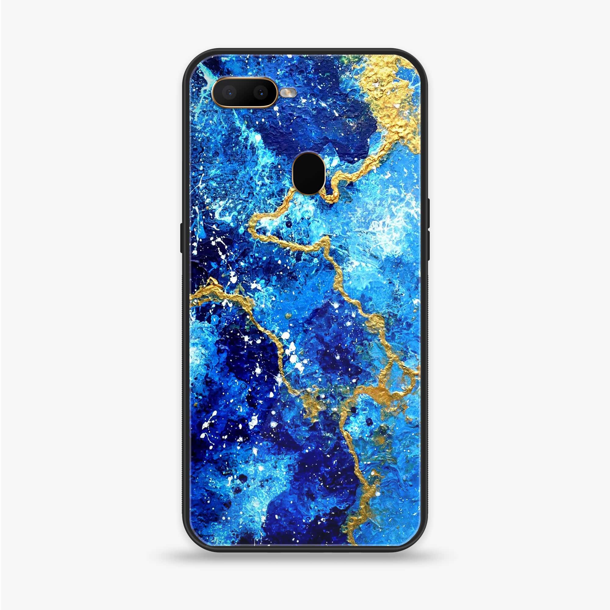 Oppo A7 - Blue Marble Series V 2.0 - Premium Printed Glass soft Bumper shock Proof Case
