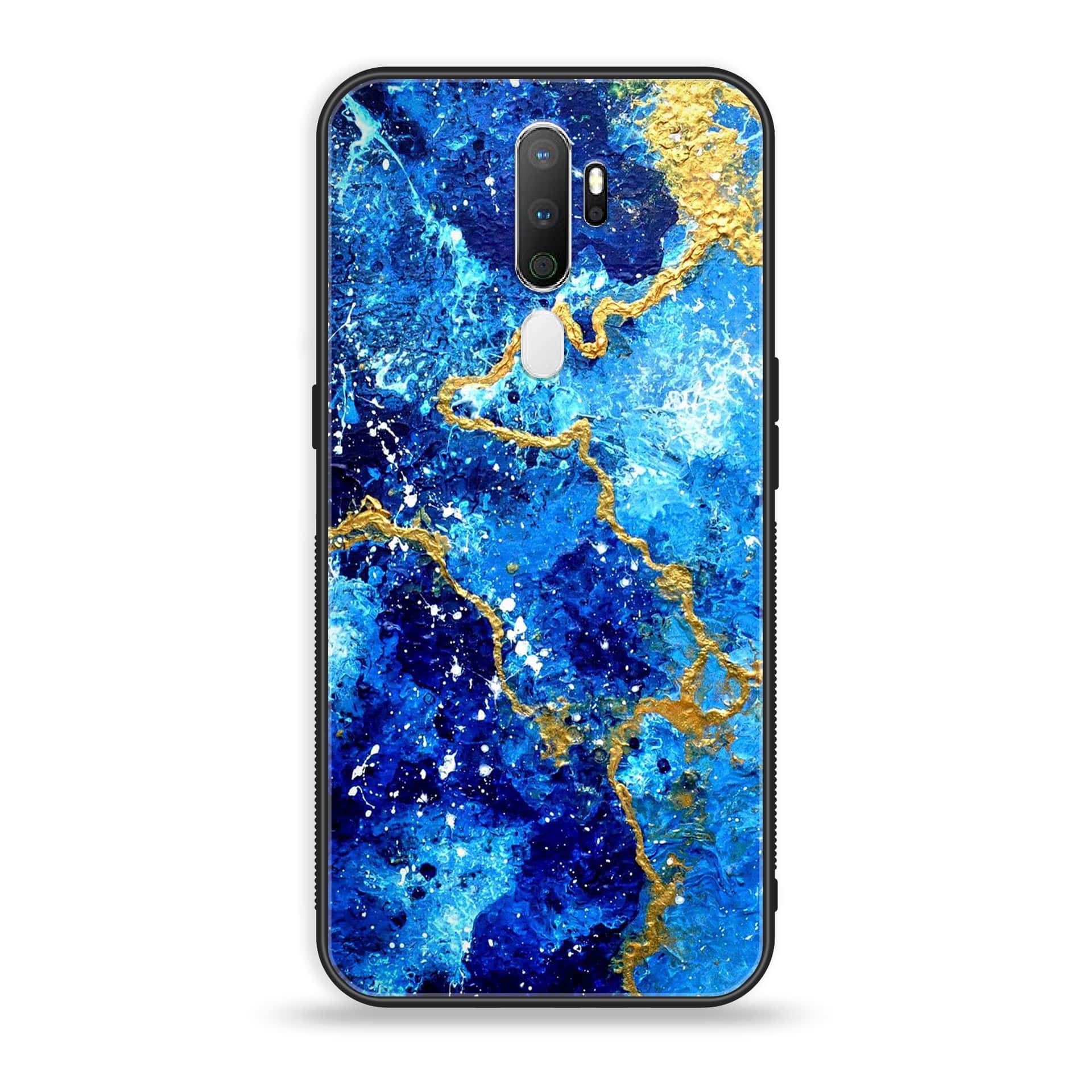 Oppo A5 2020 Blue Marble Series V 2.0 Premium Printed Glass soft Bumper shock Proof Case