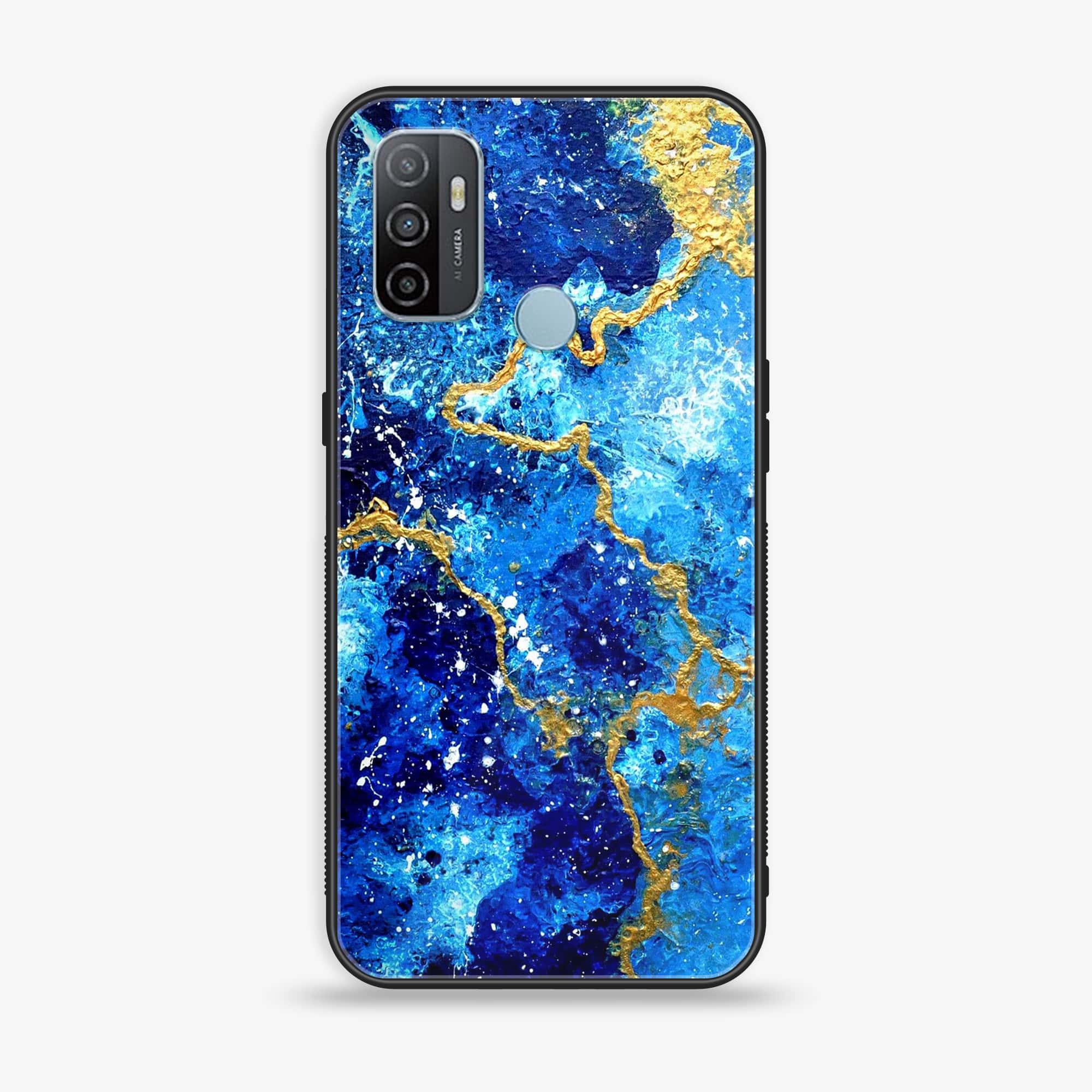 Oppo A53 - Blue Marble Series V 2.0 - Premium Printed Glass soft Bumper shock Proof Case