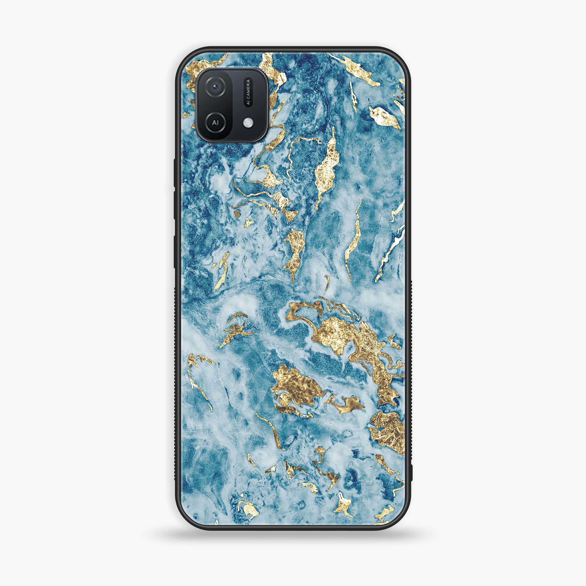 OPPO A16k Blue Marble Series V 2.0 Premium Printed Glass soft Bumper shock Proof Case