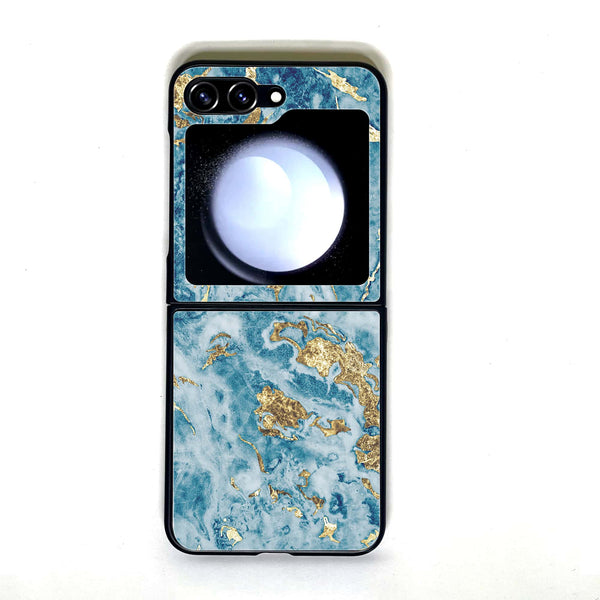 Galaxy Z Flip 5 - Blue Marble V 2.0 - Design 7 - Premium Printed Glass soft Bumper shock Proof Case