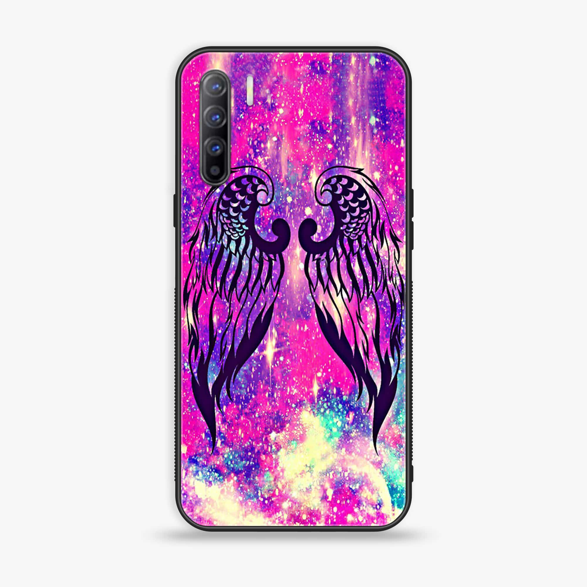 Oppo A91 - Angel Wings Series - Premium Printed Glass soft Bumper shock Proof Case