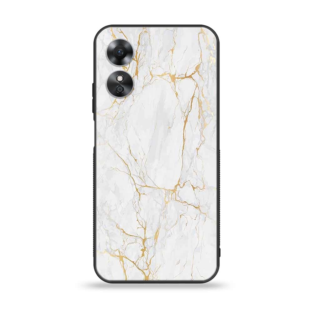 OPPO A17 - White Marble Series - Premium Printed Glass soft Bumper shock Proof Case