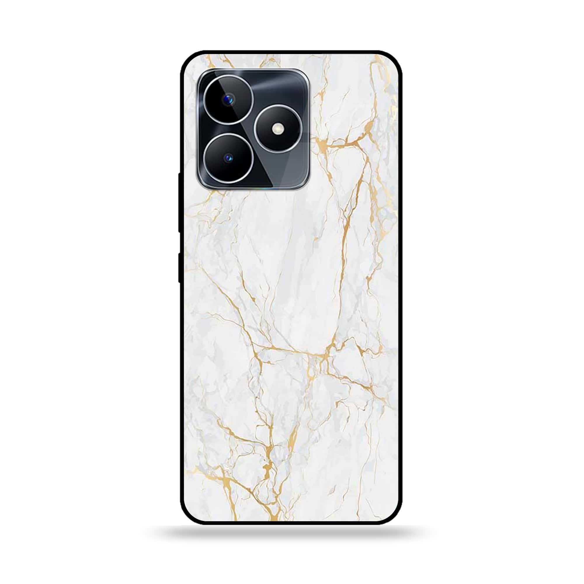 Realme C53 - White Marble Series - Premium Printed Glass soft Bumper shock Proof Case