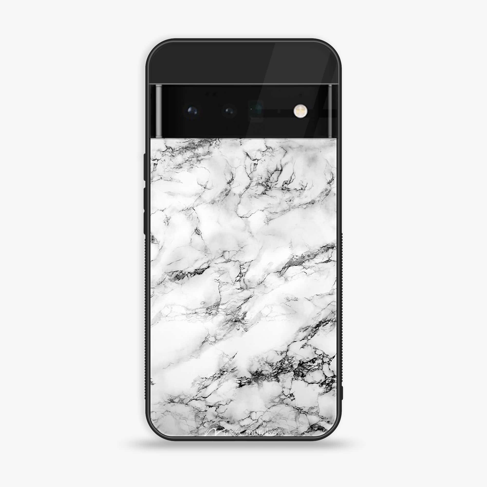 Google Pixel 6 - White Marble Series - Premium Printed Glass soft Bumper shock Proof Case