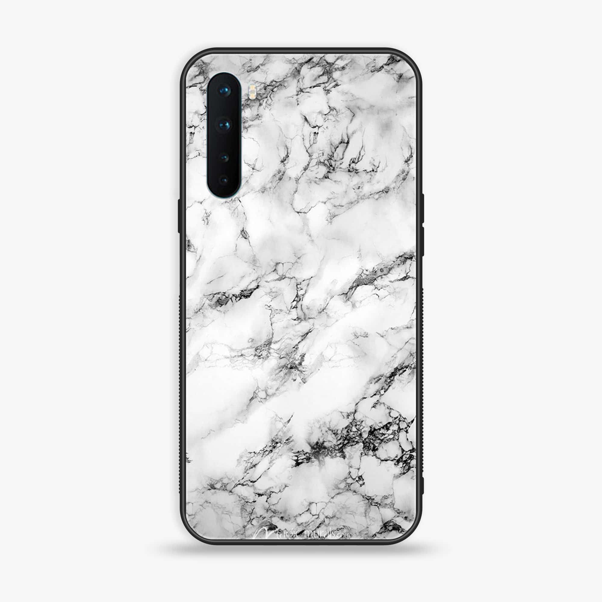 OnePlus Nord - White Marble Series - Premium Printed Glass soft Bumper shock Proof Case