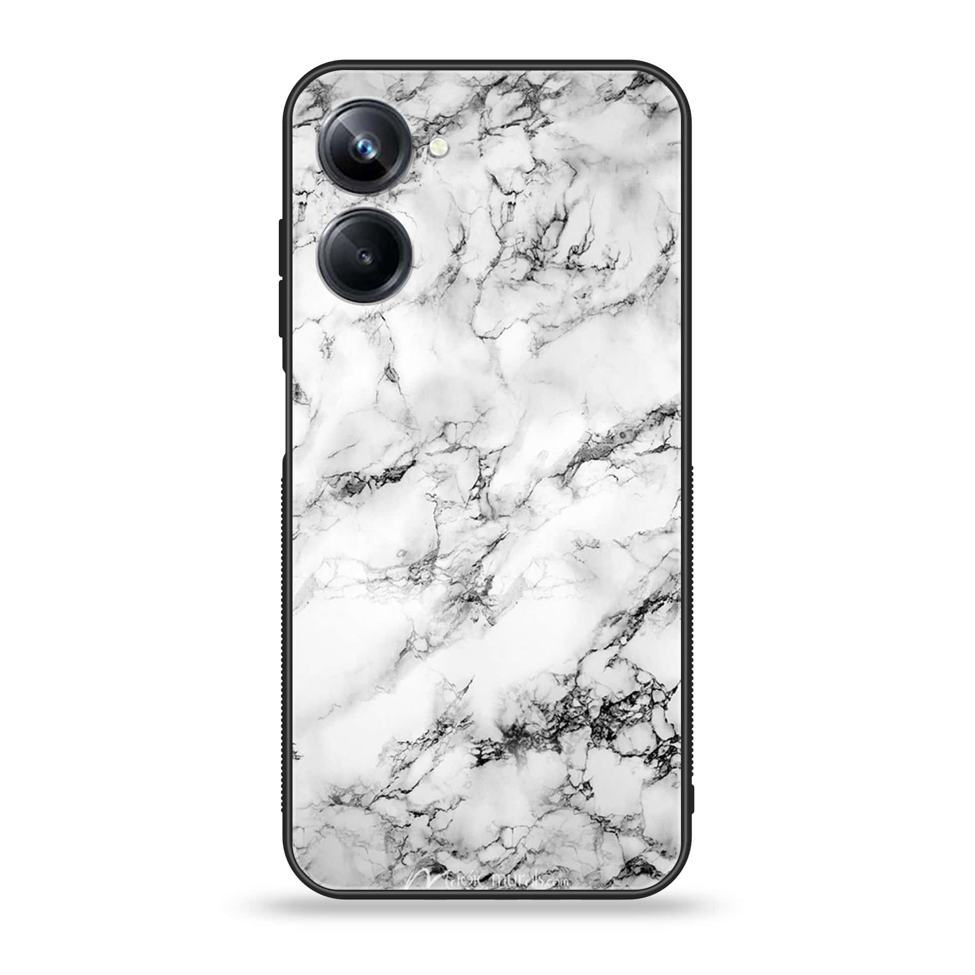 Realme 10 Pro  White Marble Series Premium Printed Glass soft Bumper shock Proof Case