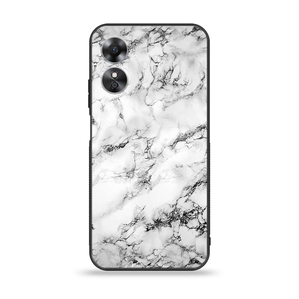 Oppo A17k - White Marble Series - Premium Printed Glass soft Bumper shock Proof Case