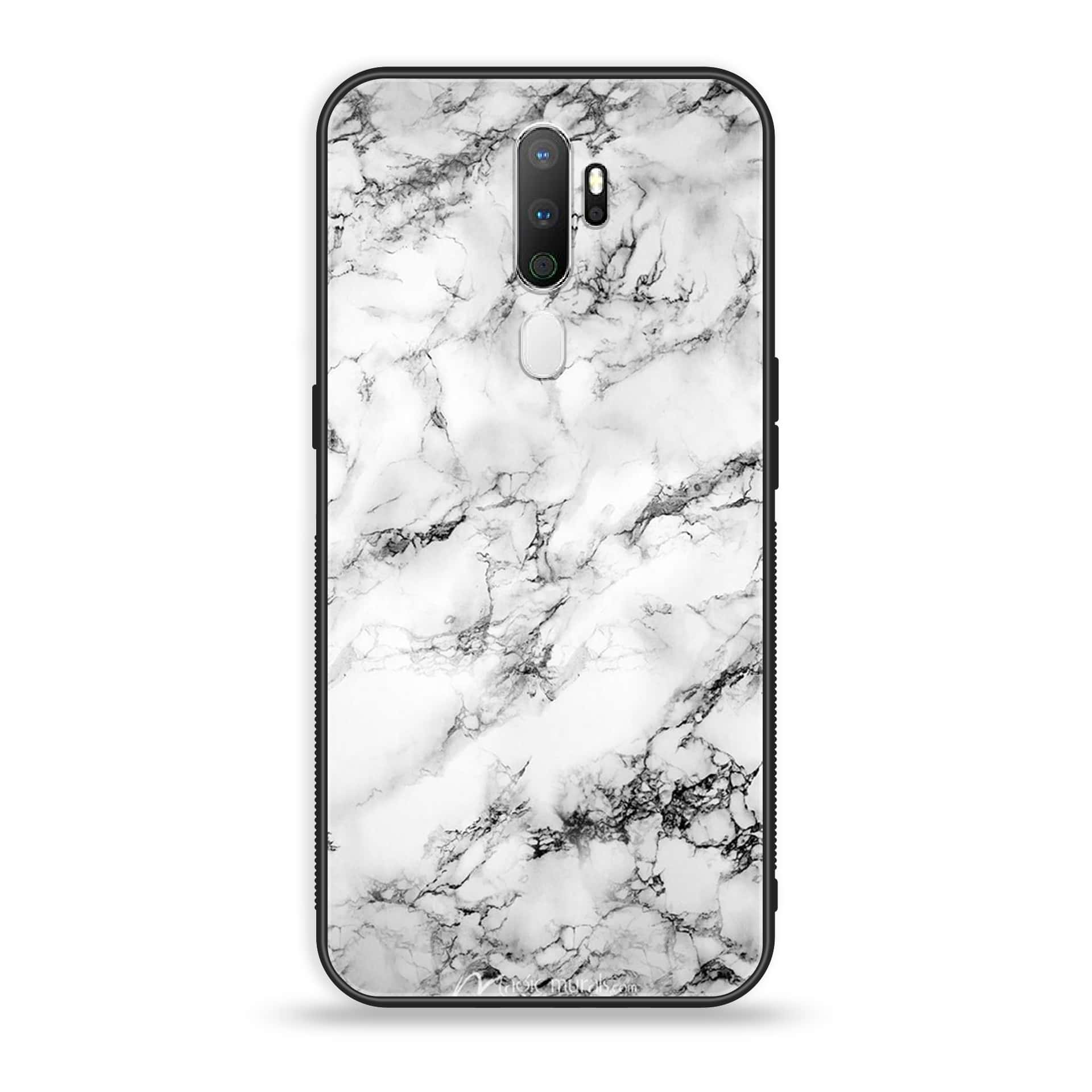 Oppo A5 2020  White Marble Series Premium Printed Glass soft Bumper shock Proof Case