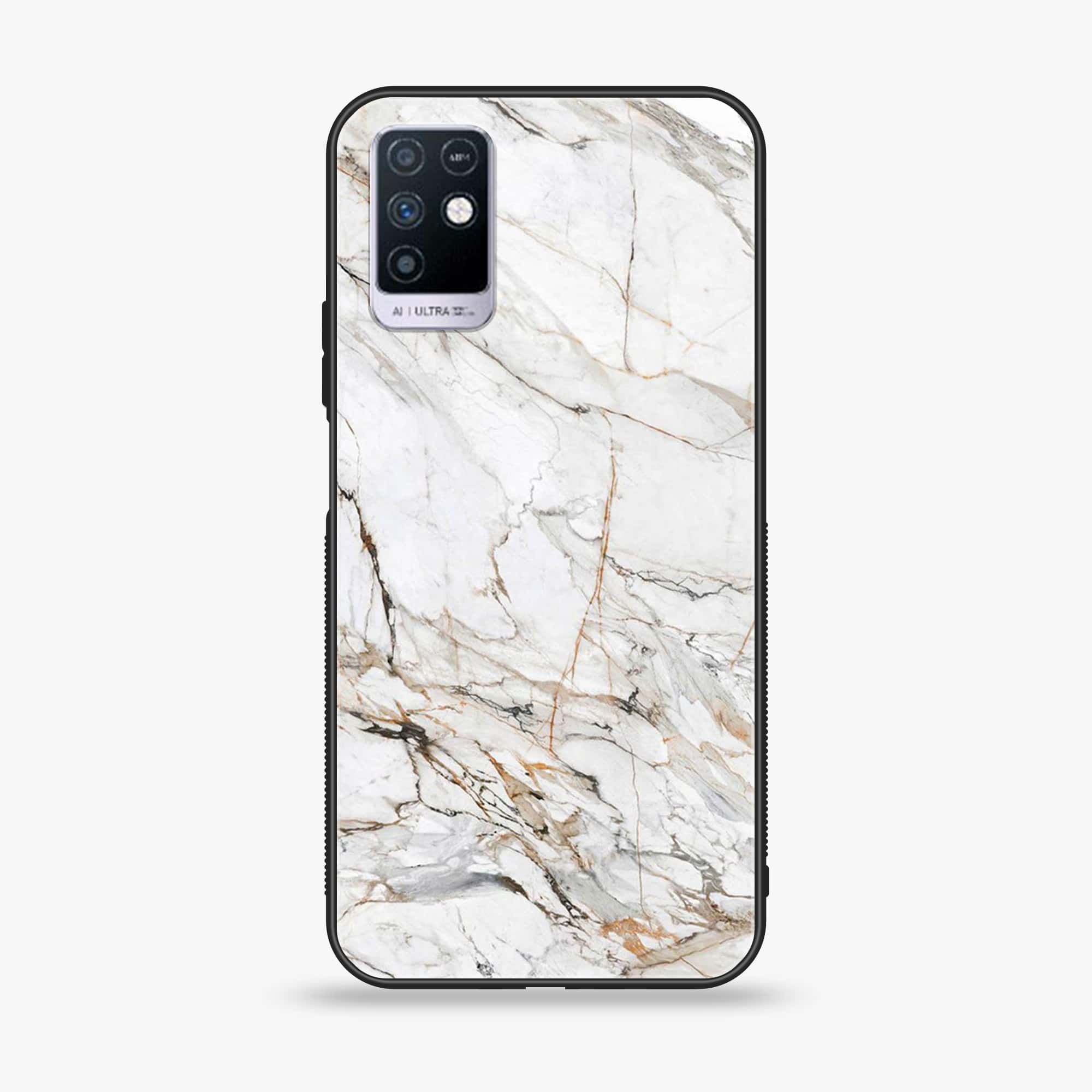 Infinix Note 10 White Marble series Premium Printed Glass soft Bumper shock Proof Case