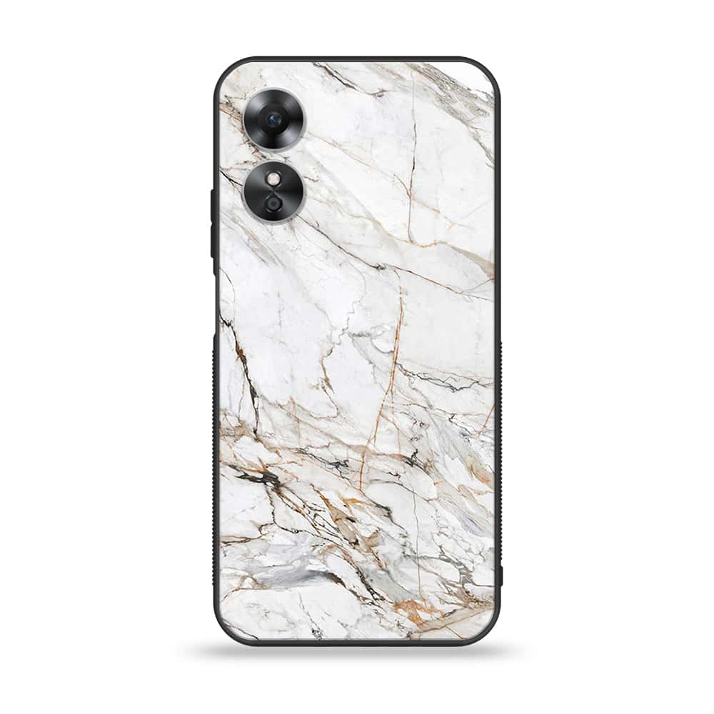 OPPO A17 - White Marble Series - Premium Printed Glass soft Bumper shock Proof Case