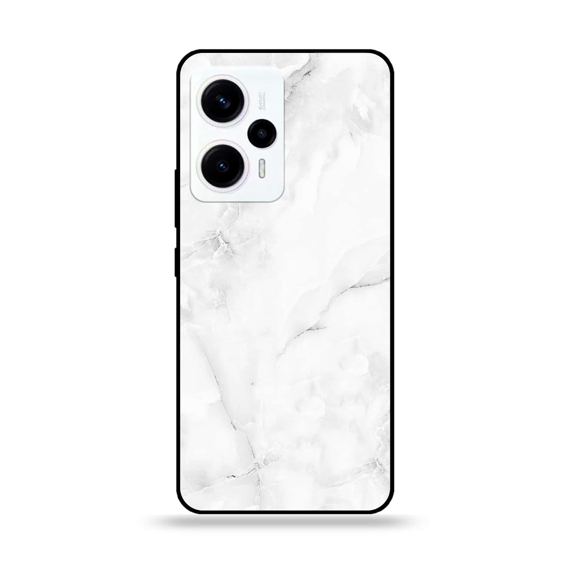Xiaomi Poco F5 - White Marble Series - Premium Printed Glass soft Bumper shock Proof Case