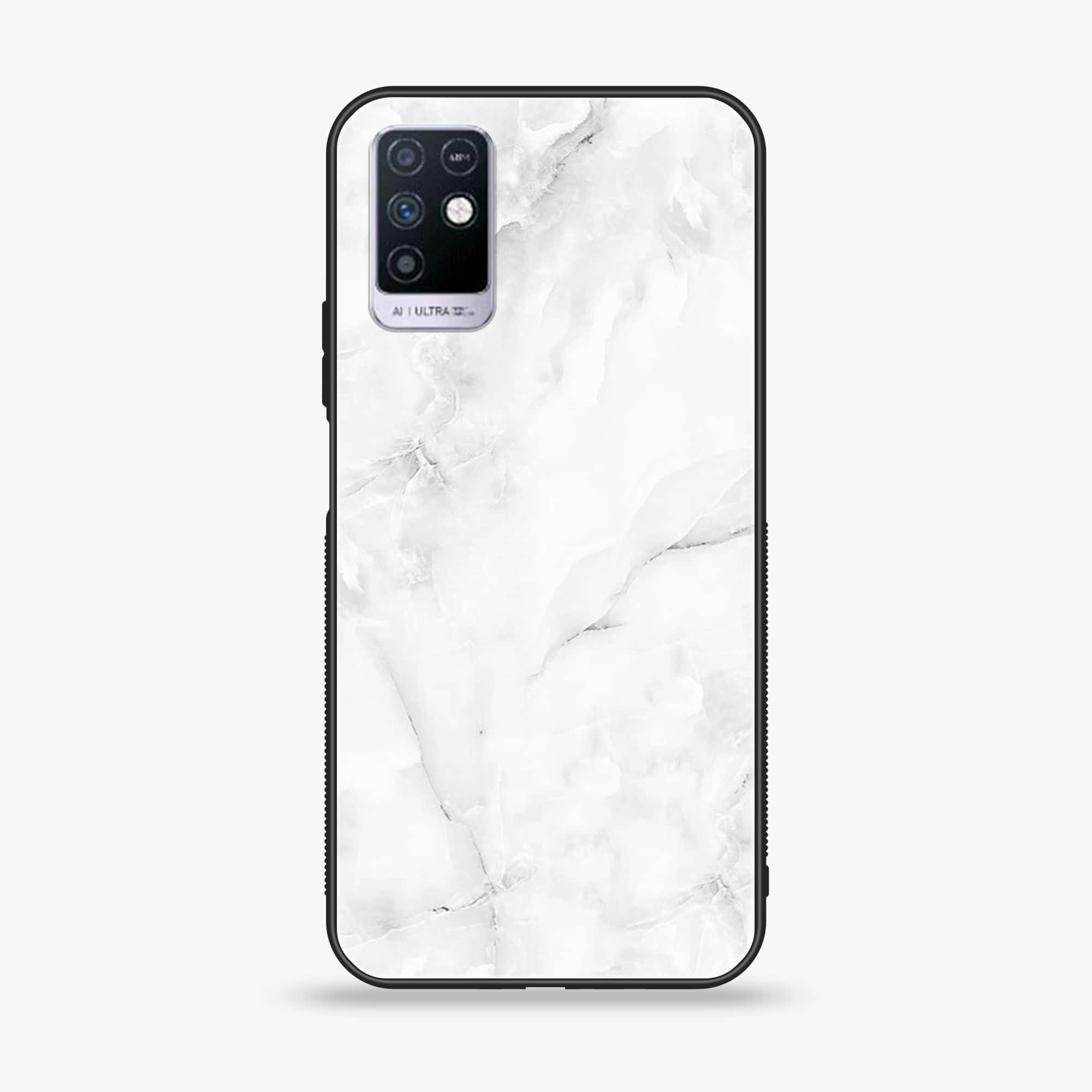 Infinix Note 10 White Marble series Premium Printed Glass soft Bumper shock Proof Case