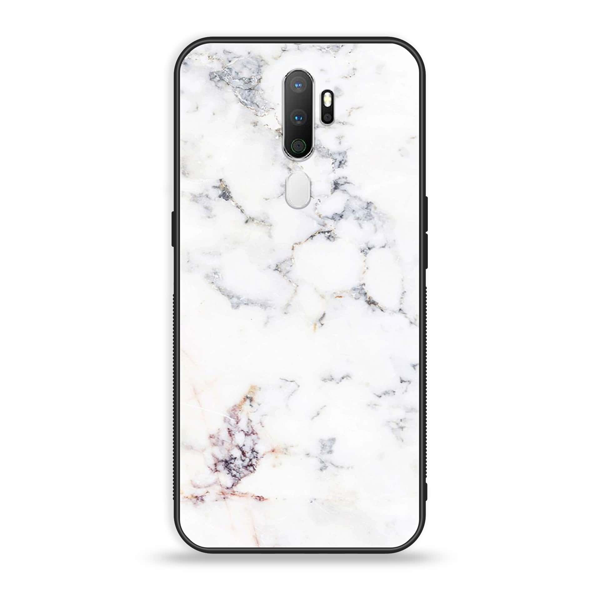 Oppo A5 2020  White Marble Series Premium Printed Glass soft Bumper shock Proof Case