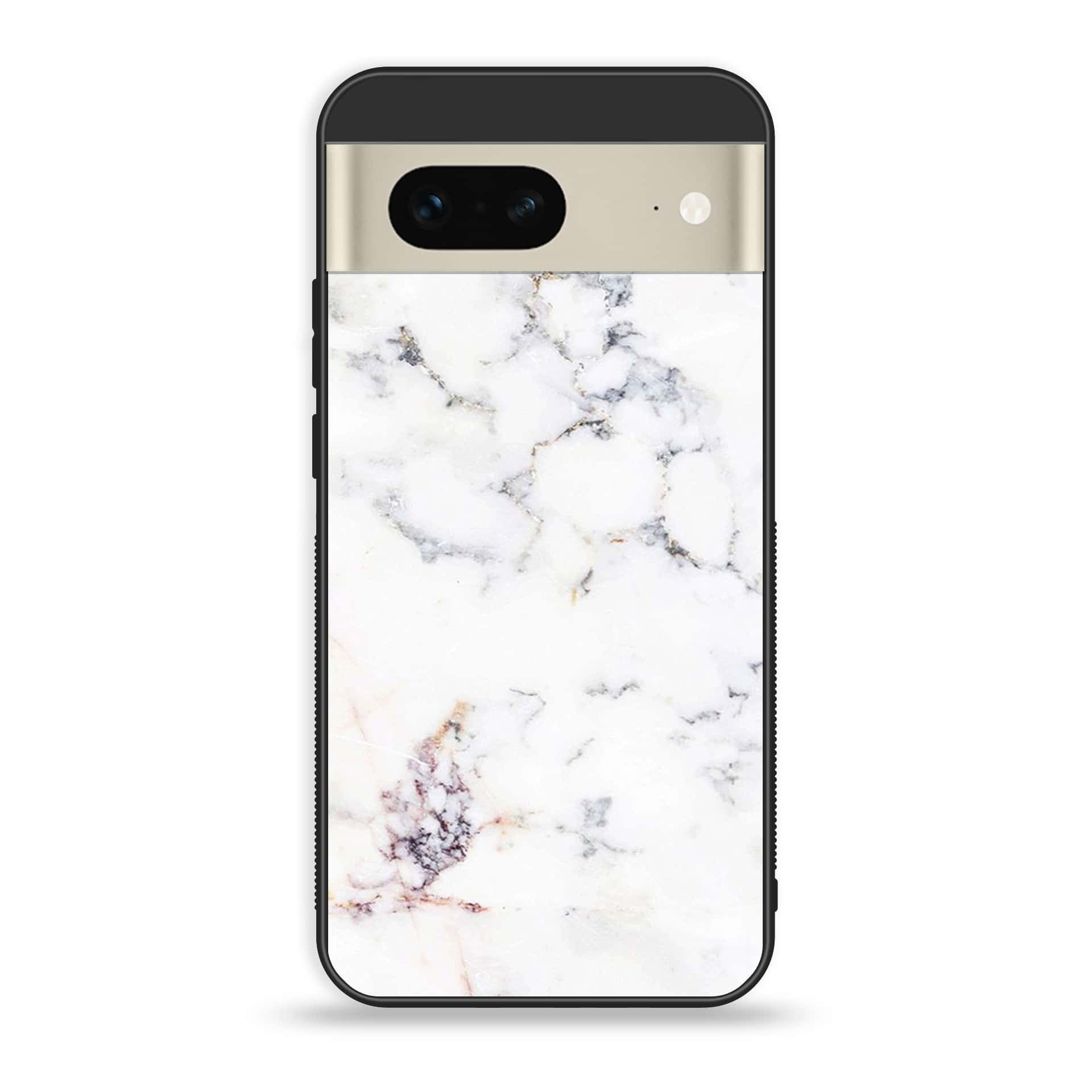 Google Pixel 7 - White Marble Series - Premium Printed Glass soft Bumper shock Proof Case