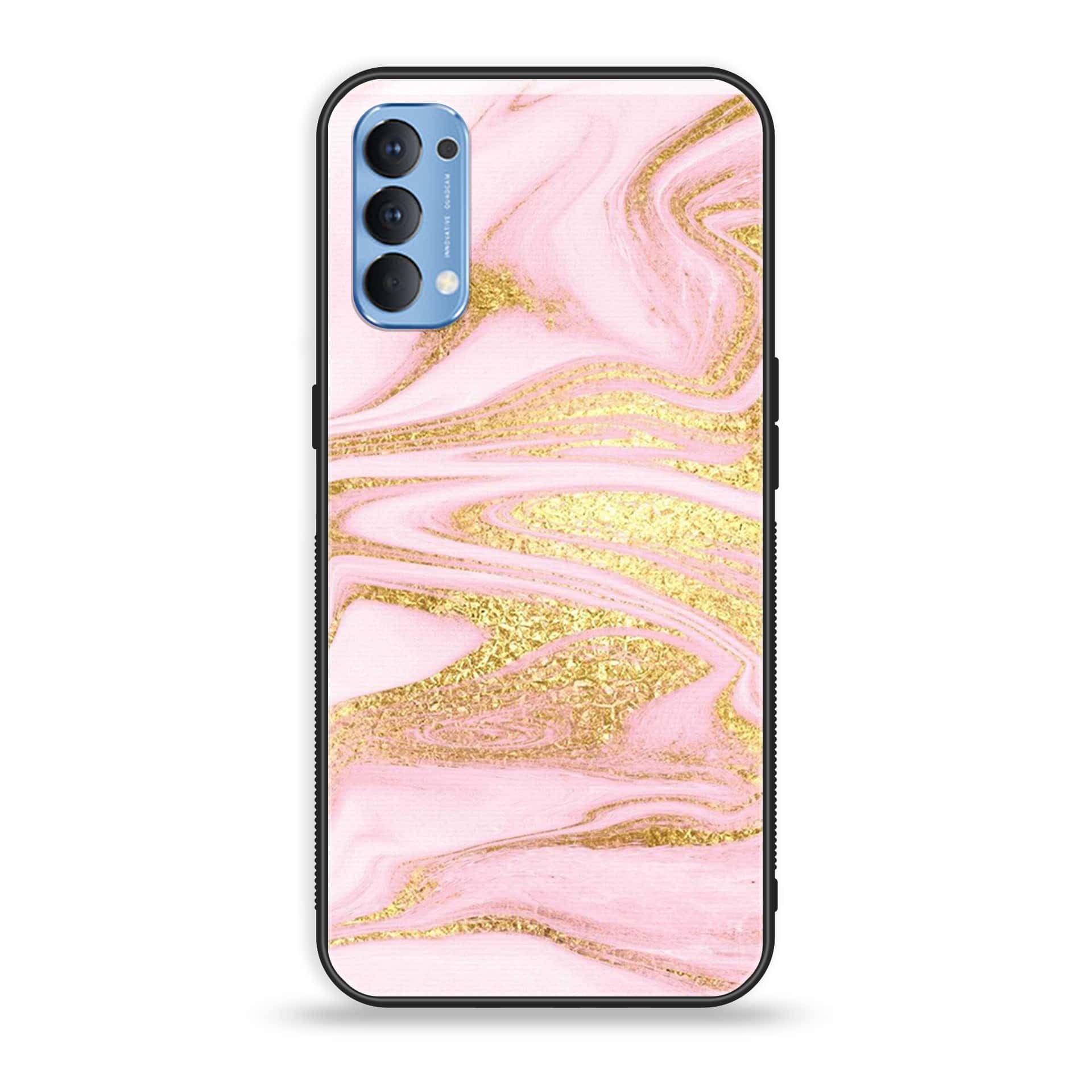 Oppo Reno 5 Pro 5G Pink Marble Series  Premium Printed Glass soft Bumper shock Proof Case