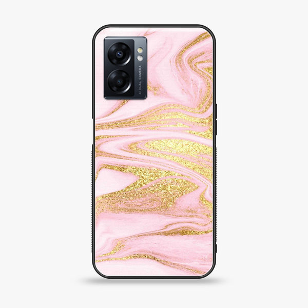 Oppo A77s- Pink Marble Series - Premium Printed Glass soft Bumper shock Proof Case