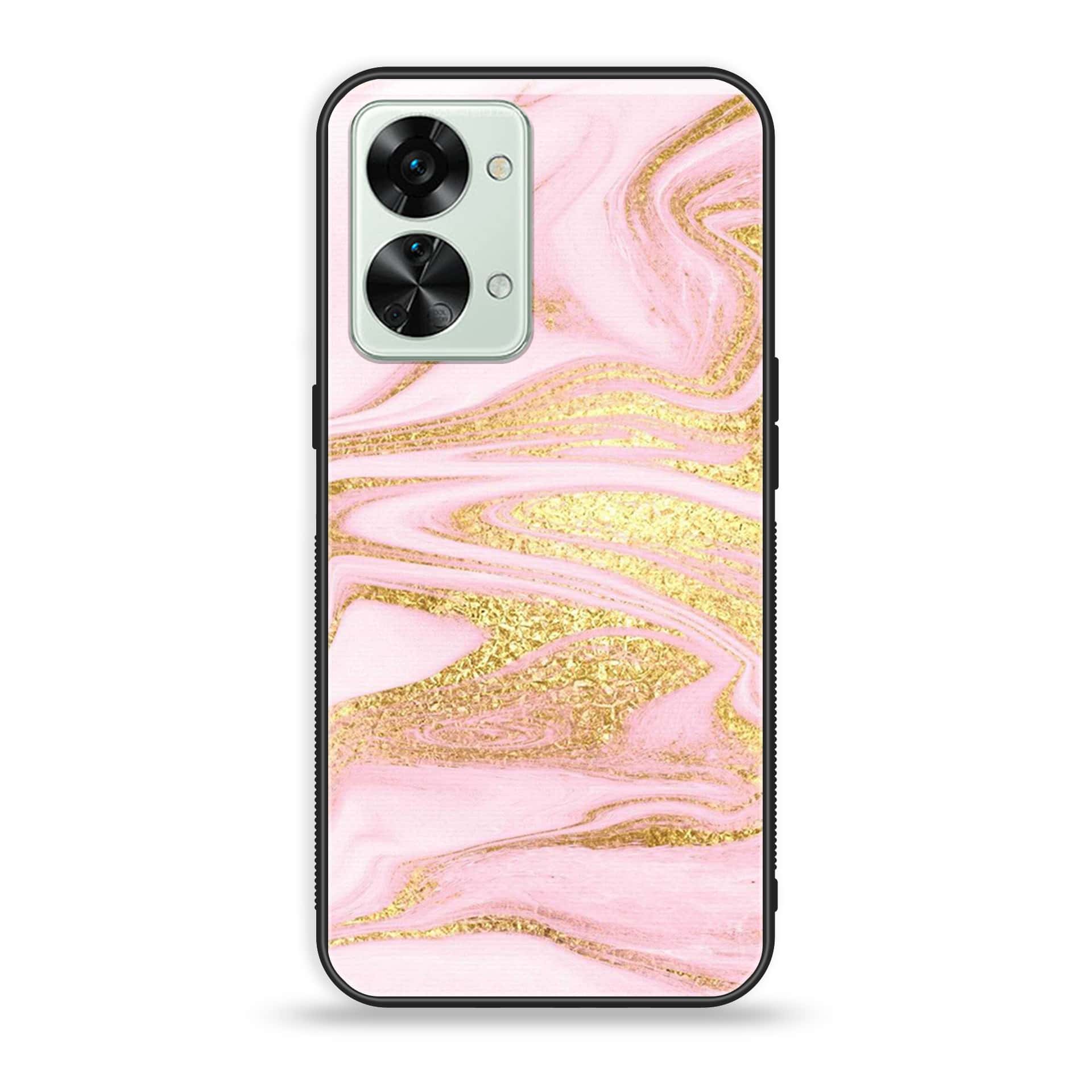 OnePlus Nord 2T 5G Pink Marble Series Premium Printed Glass soft Bumper shock Proof Case