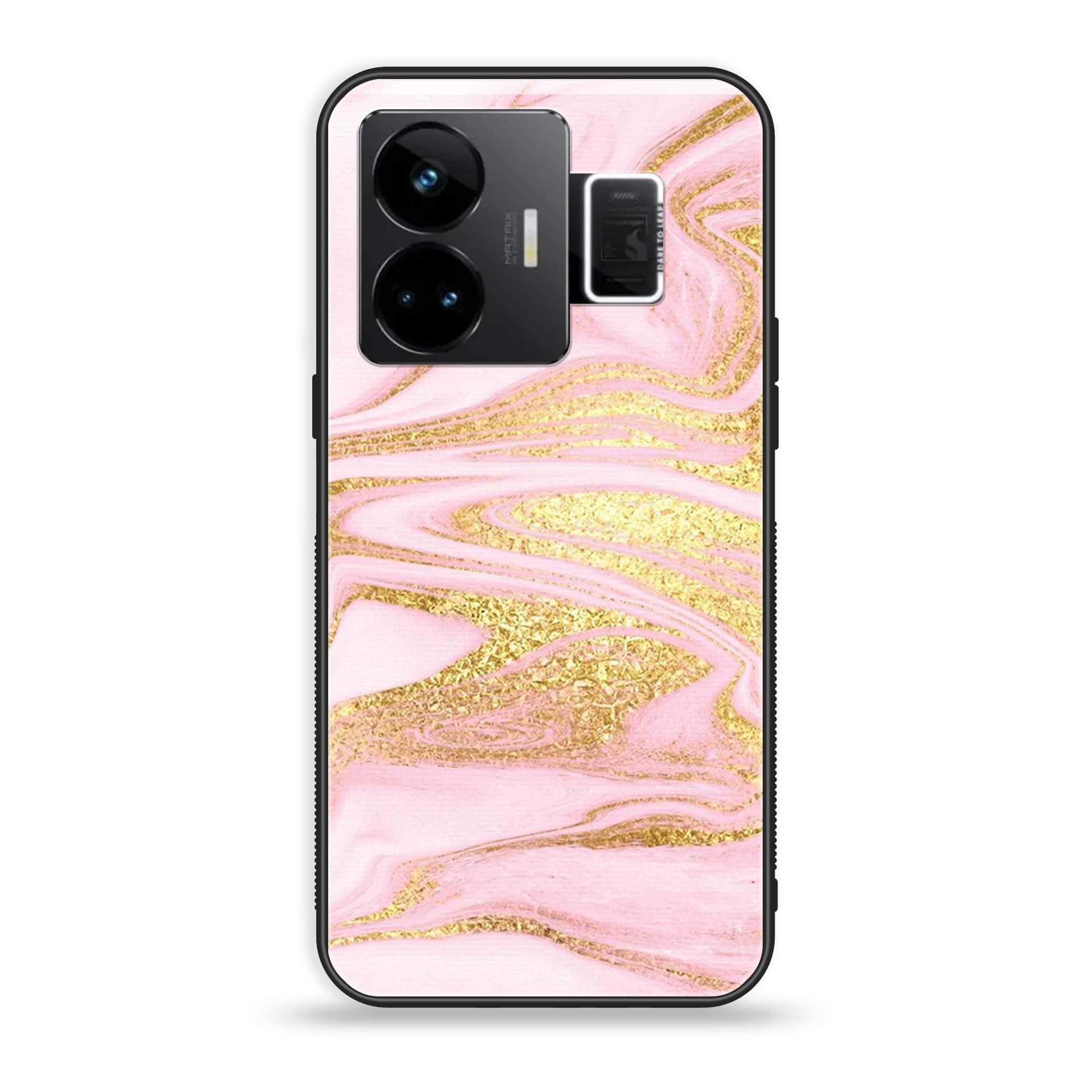 Realme GT3 - Pink Marble Series - Premium Printed Glass soft Bumper shock Proof Case