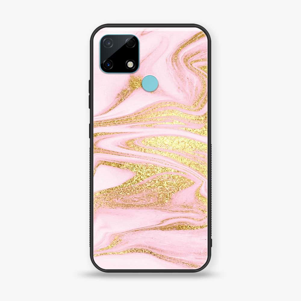 Realme C25 - Pink Marble Series - Premium Printed Glass soft Bumper shock Proof Case