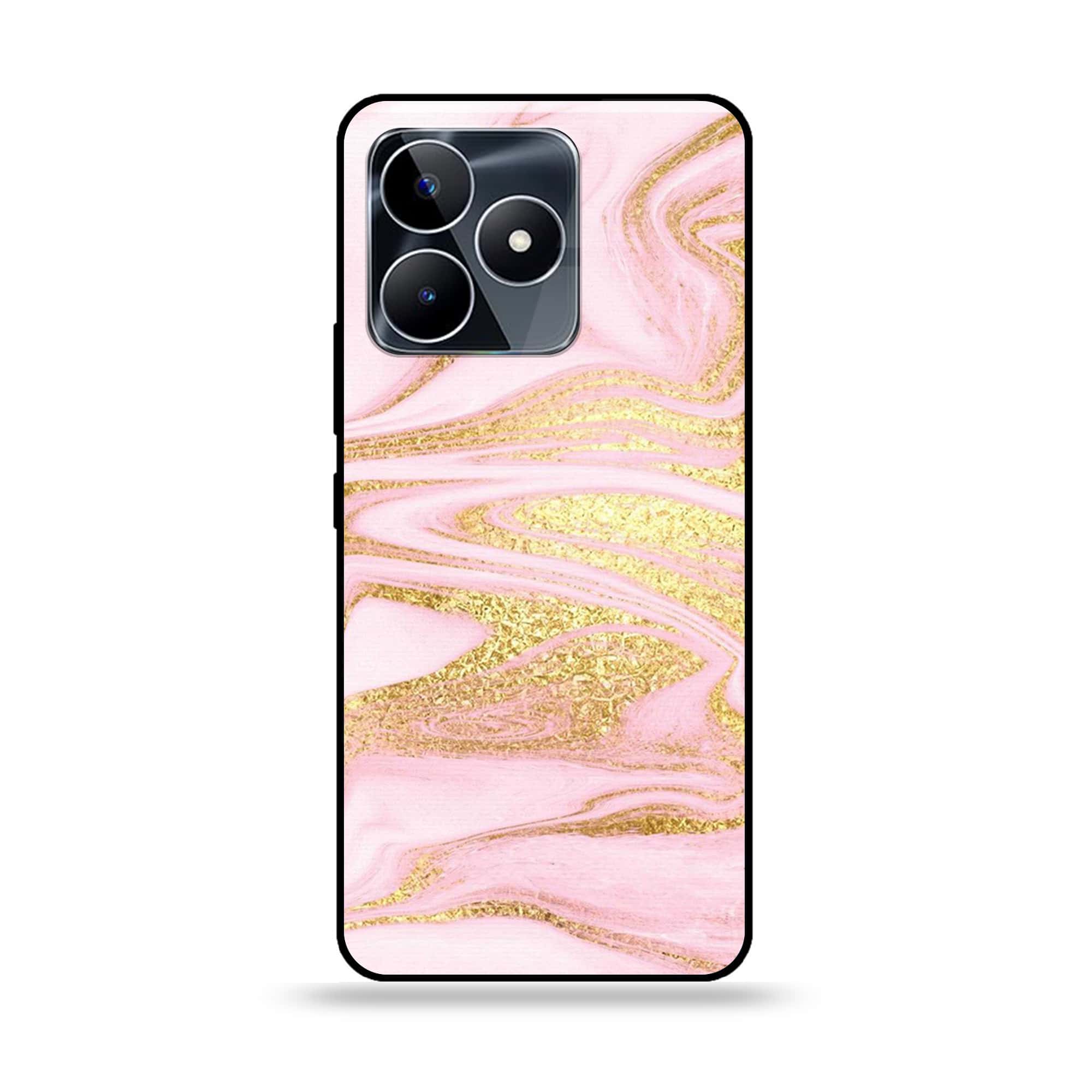 Realme C53 - Pink Marble Series - Premium Printed Glass soft Bumper shock Proof Case