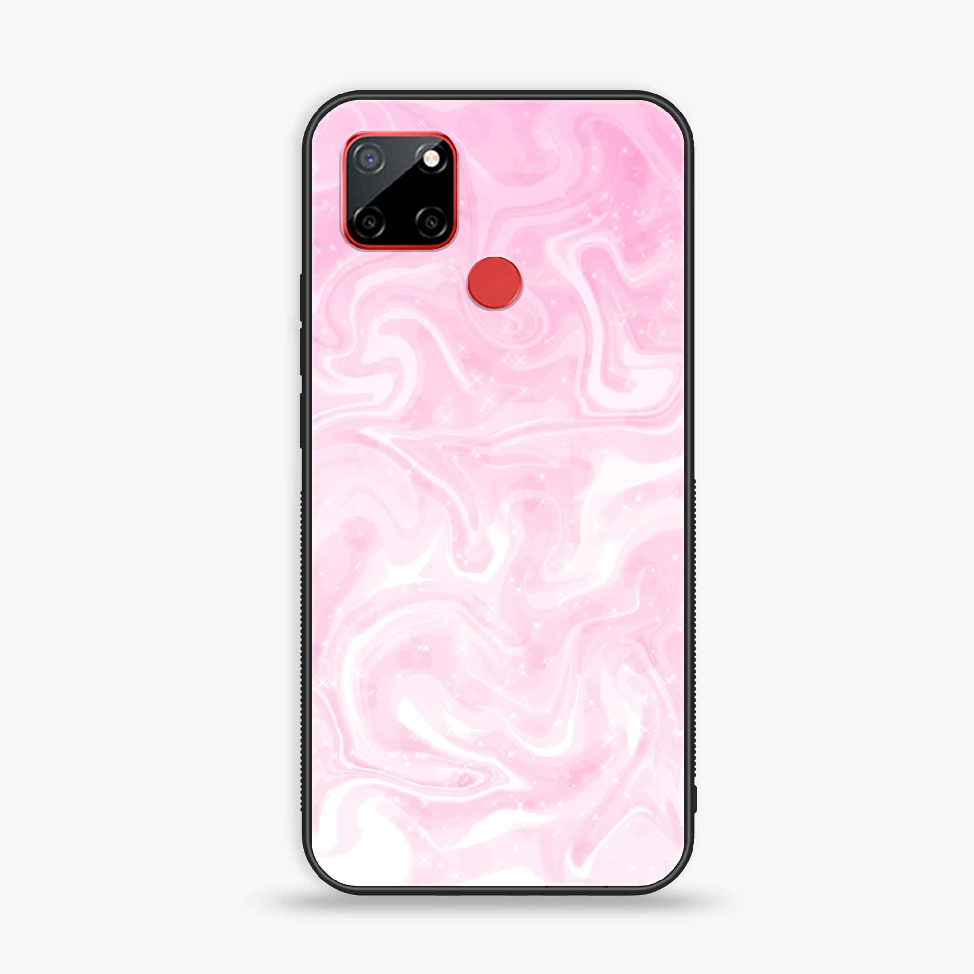 Realme C12 Pink Marble Series Premium Printed Glass soft Bumper shock Proof Case