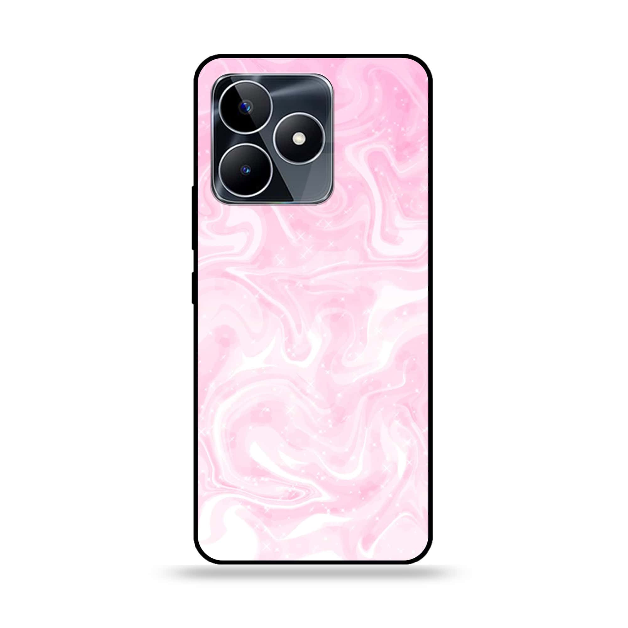 Realme C51 - Pink Marble Series - Premium Printed Glass soft Bumper shock Proof Case