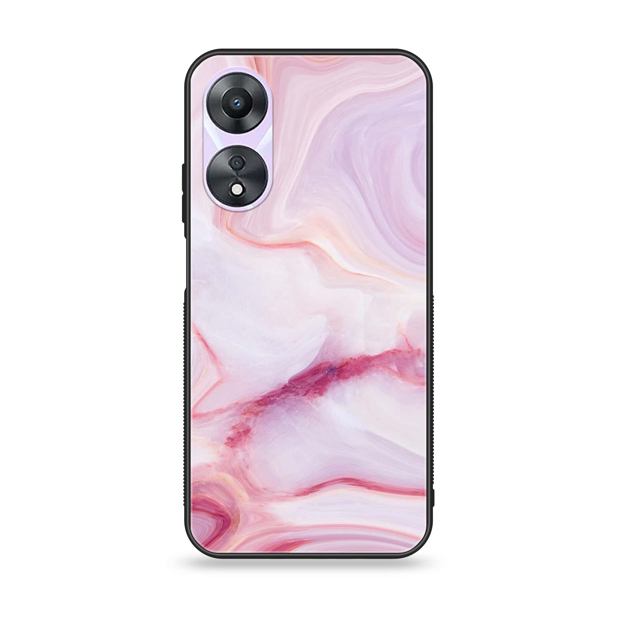 Oppo A58 - Pink Marble Series - Premium Printed Glass soft Bumper shock Proof Case