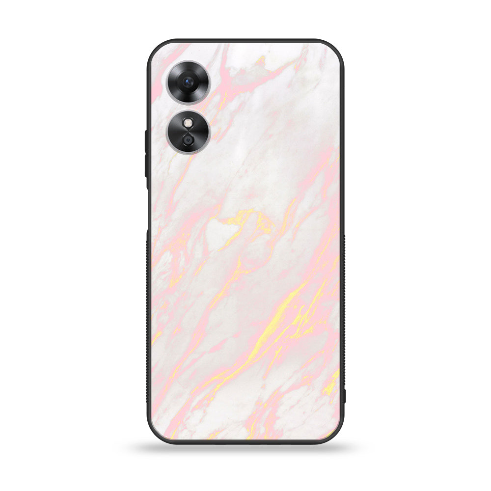 Oppo A17k - Pink Marble Series - Premium Printed Glass soft Bumper shock Proof Case