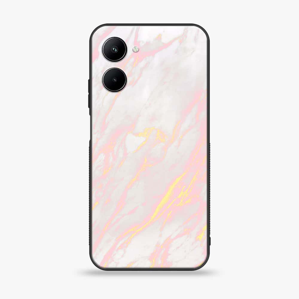 Realme C33 - Pink Marble Series - Premium Printed Glass soft Bumper shock Proof Case