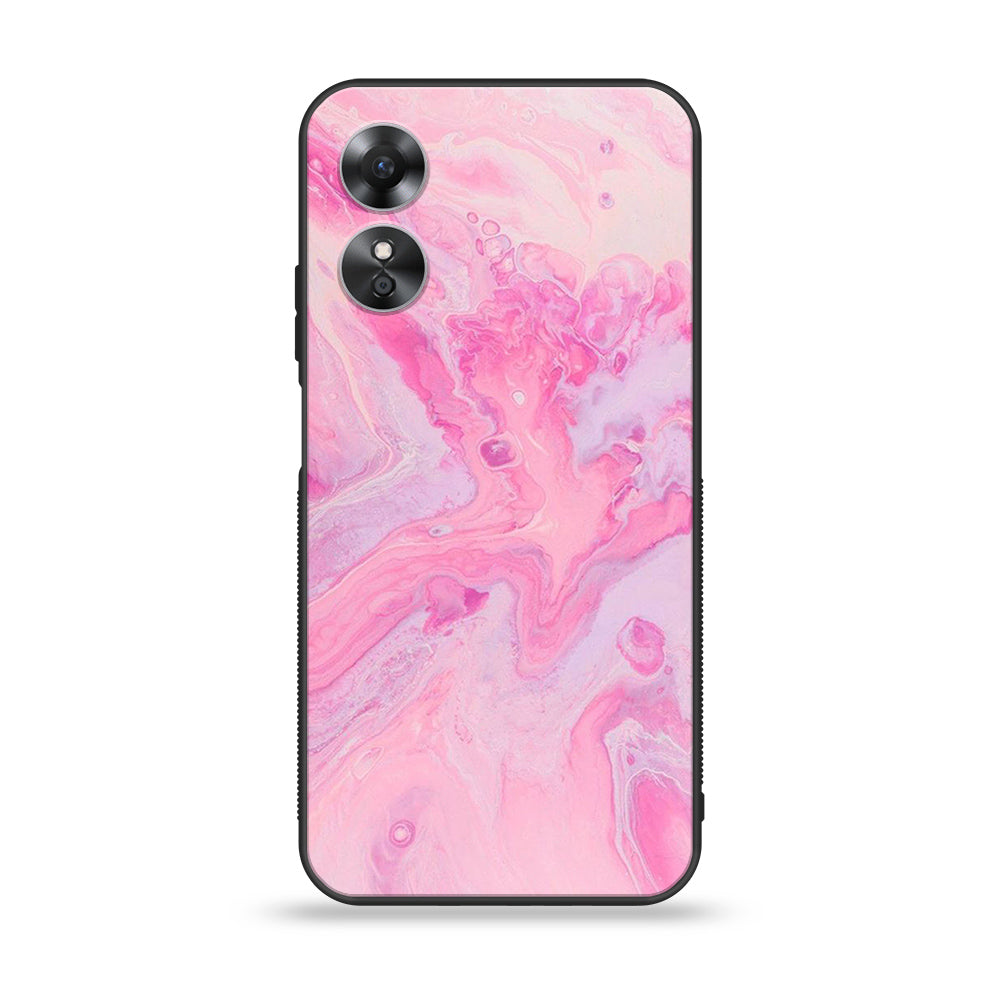 OPPO A17 - Pink Marble Series - Premium Printed Glass soft Bumper shock Proof Case
