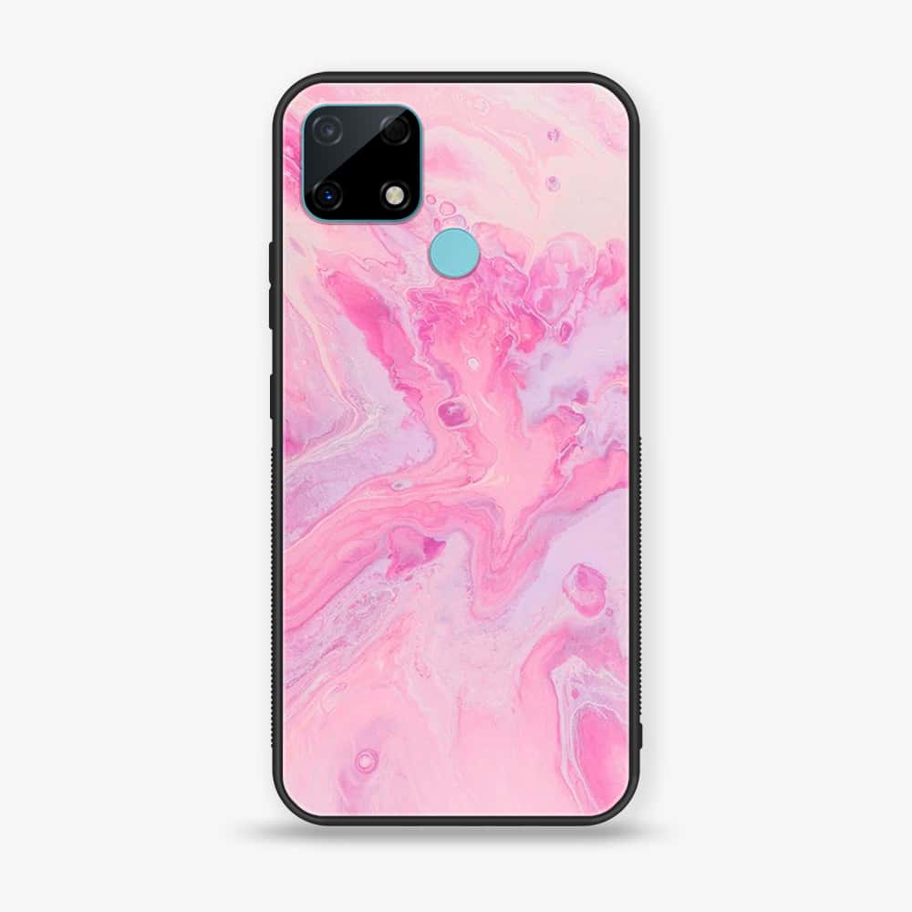 Realme C25 - Pink Marble Series - Premium Printed Glass soft Bumper shock Proof Case