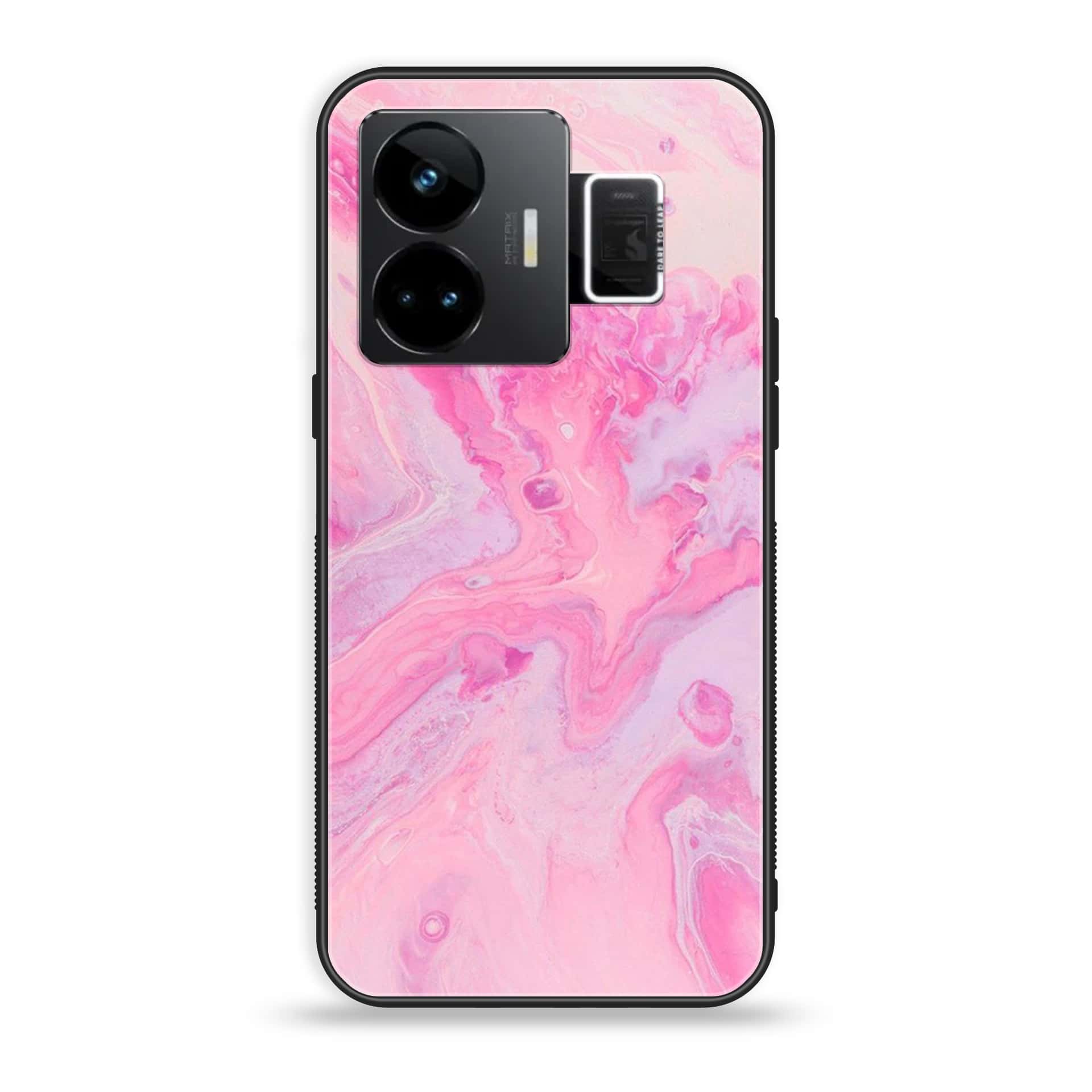 Realme GT3 - Pink Marble Series - Premium Printed Glass soft Bumper shock Proof Case