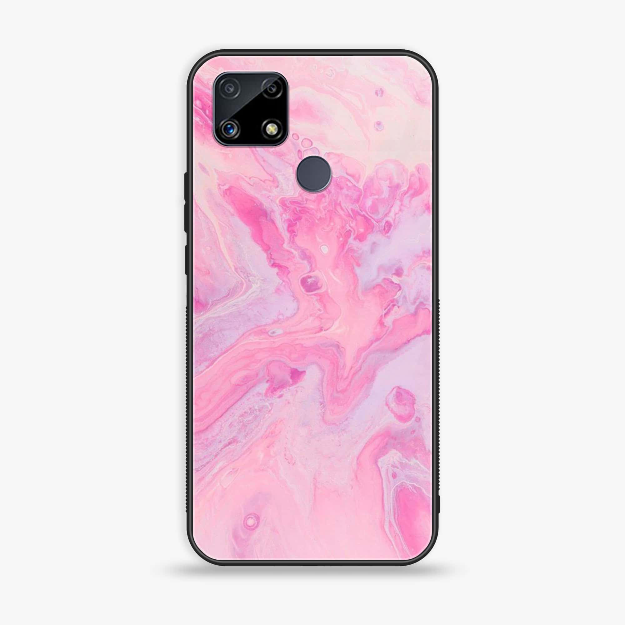Realme C25s Pink Marble Series Premium Printed Glass soft Bumper shock Proof Case
