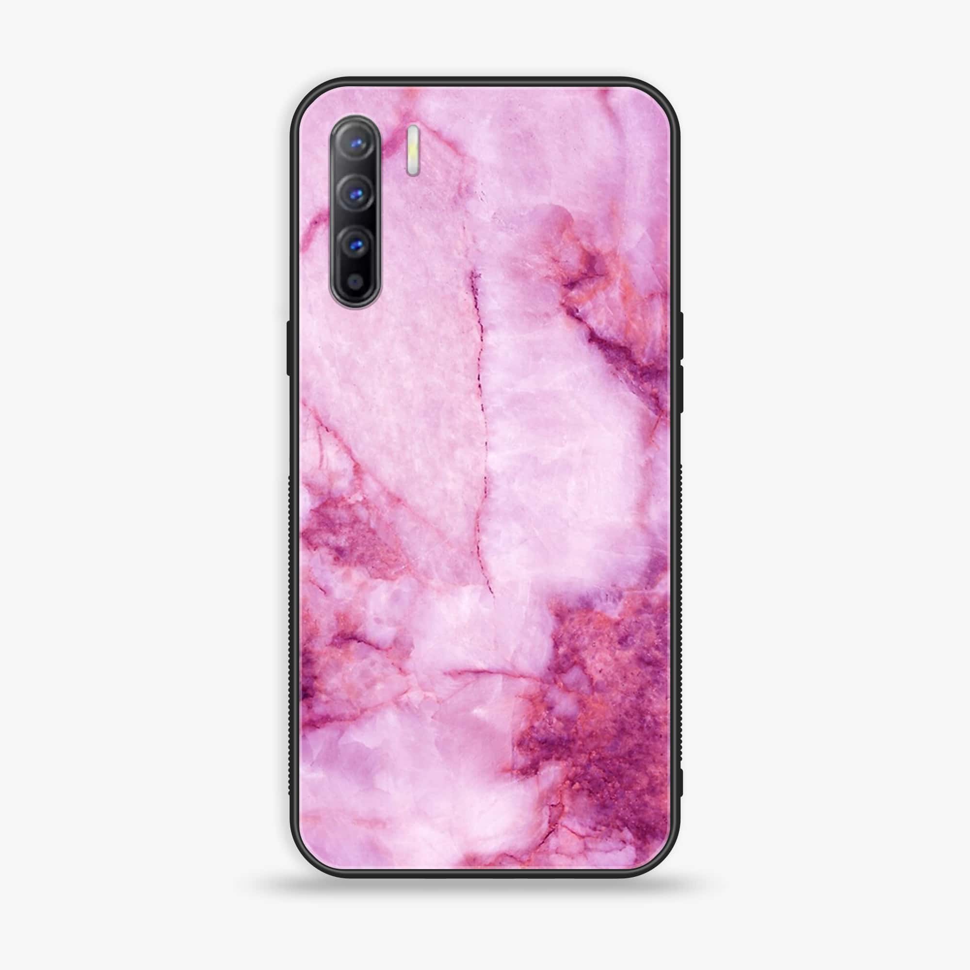 Oppo A91 - Pink Marble Series - Premium Printed Glass soft Bumper shock Proof Case