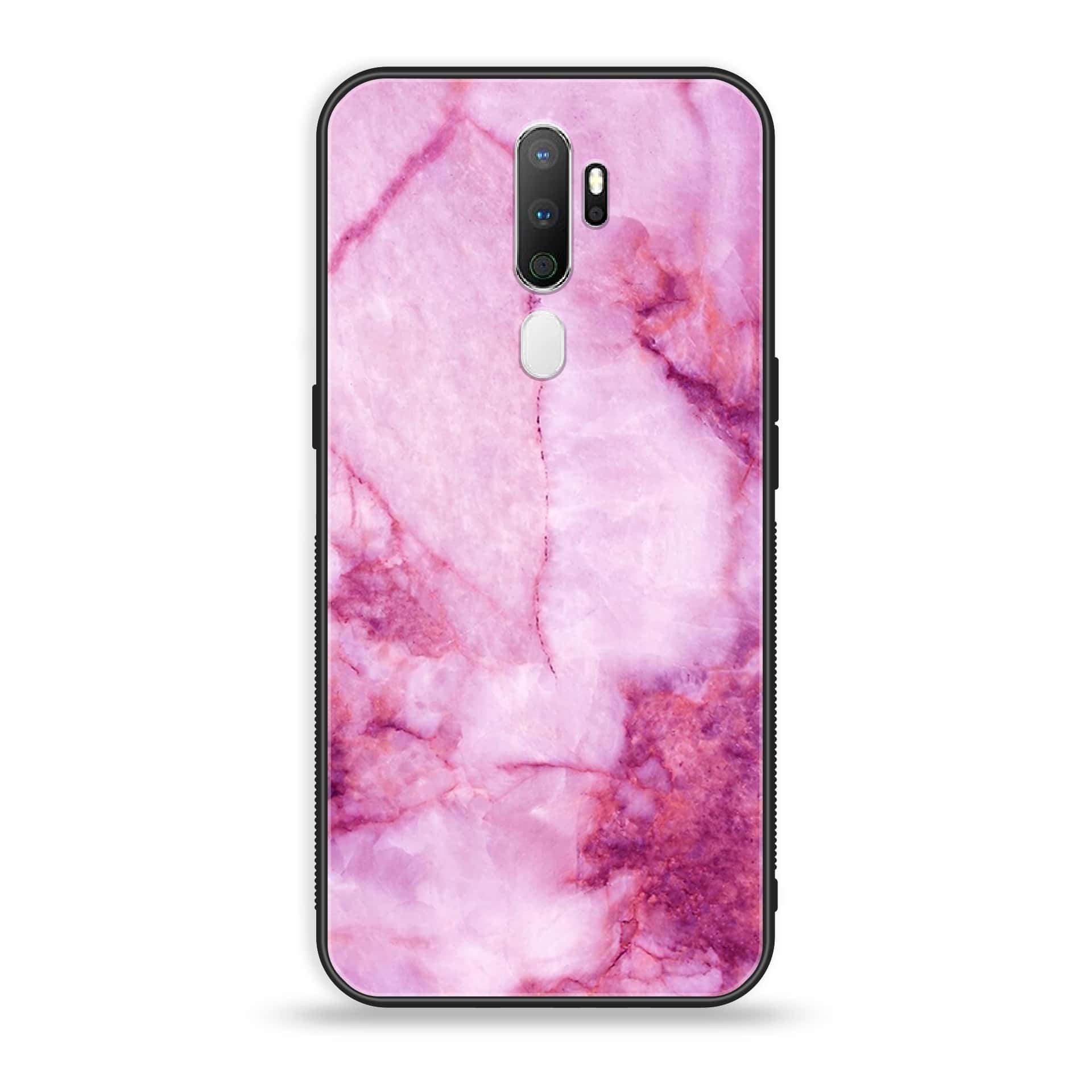 Oppo A5 2020  Pink Marble Series Premium Printed Glass soft Bumper shock Proof Case