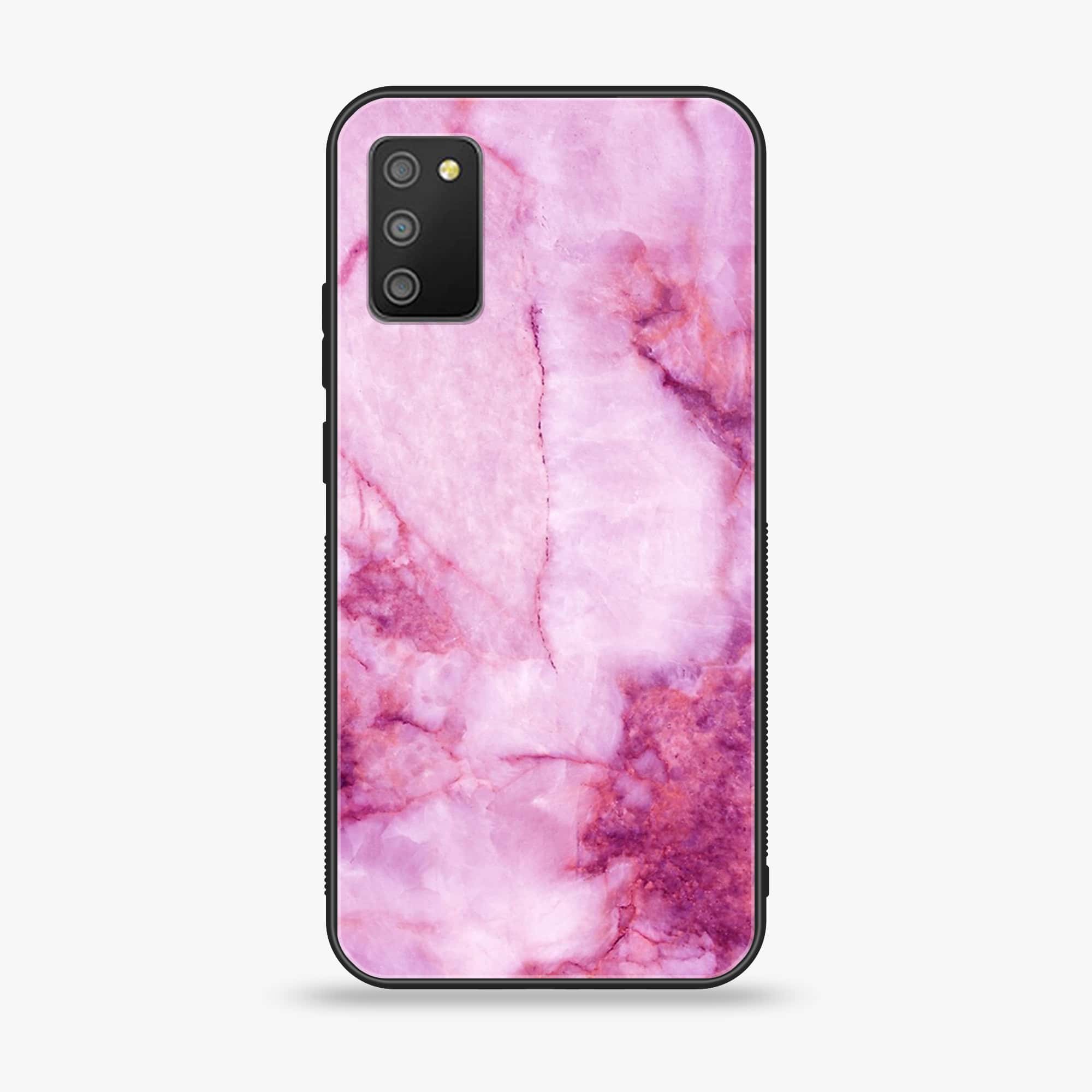 Samsung Galaxy M02s - Pink Marble Series - Premium Printed Glass soft Bumper shock Proof Case