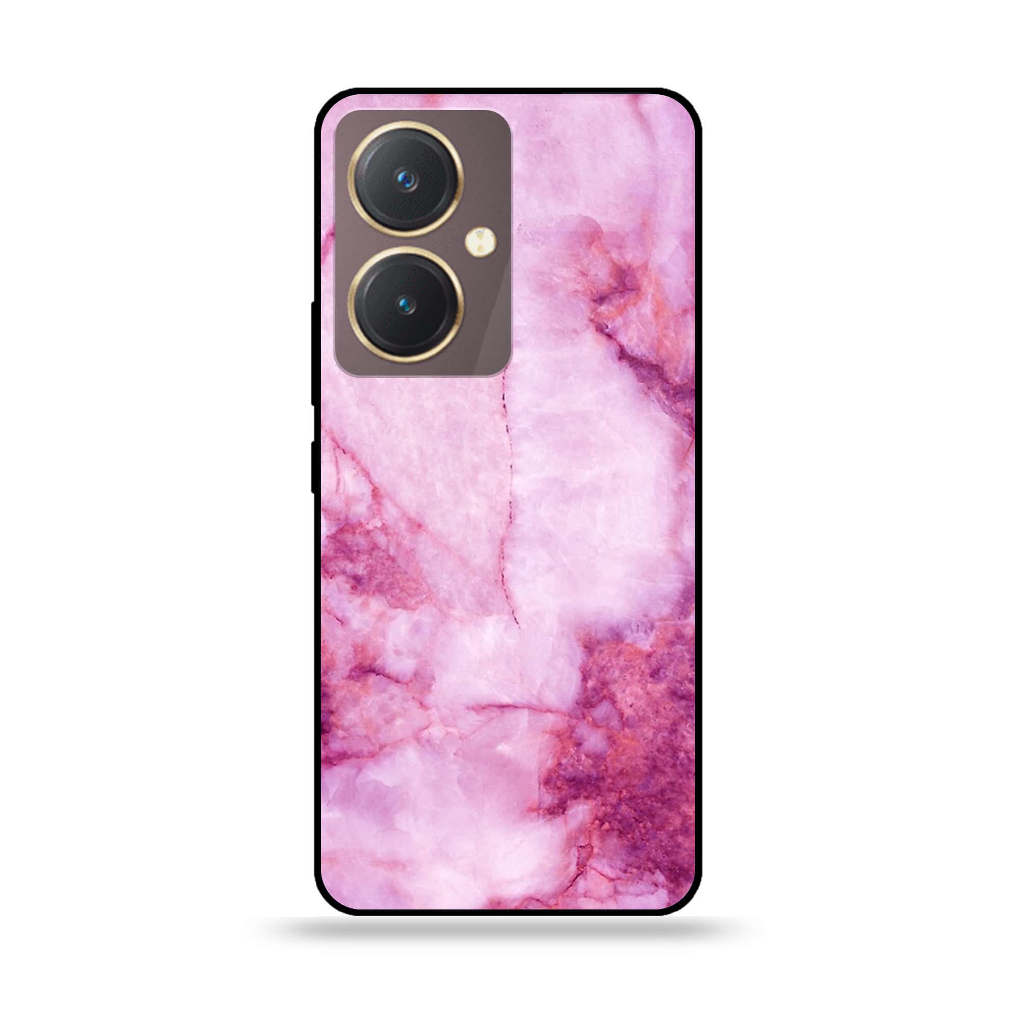 Vivo Y27 - Pink Marble Series - Premium Printed Glass soft Bumper shock Proof Case
