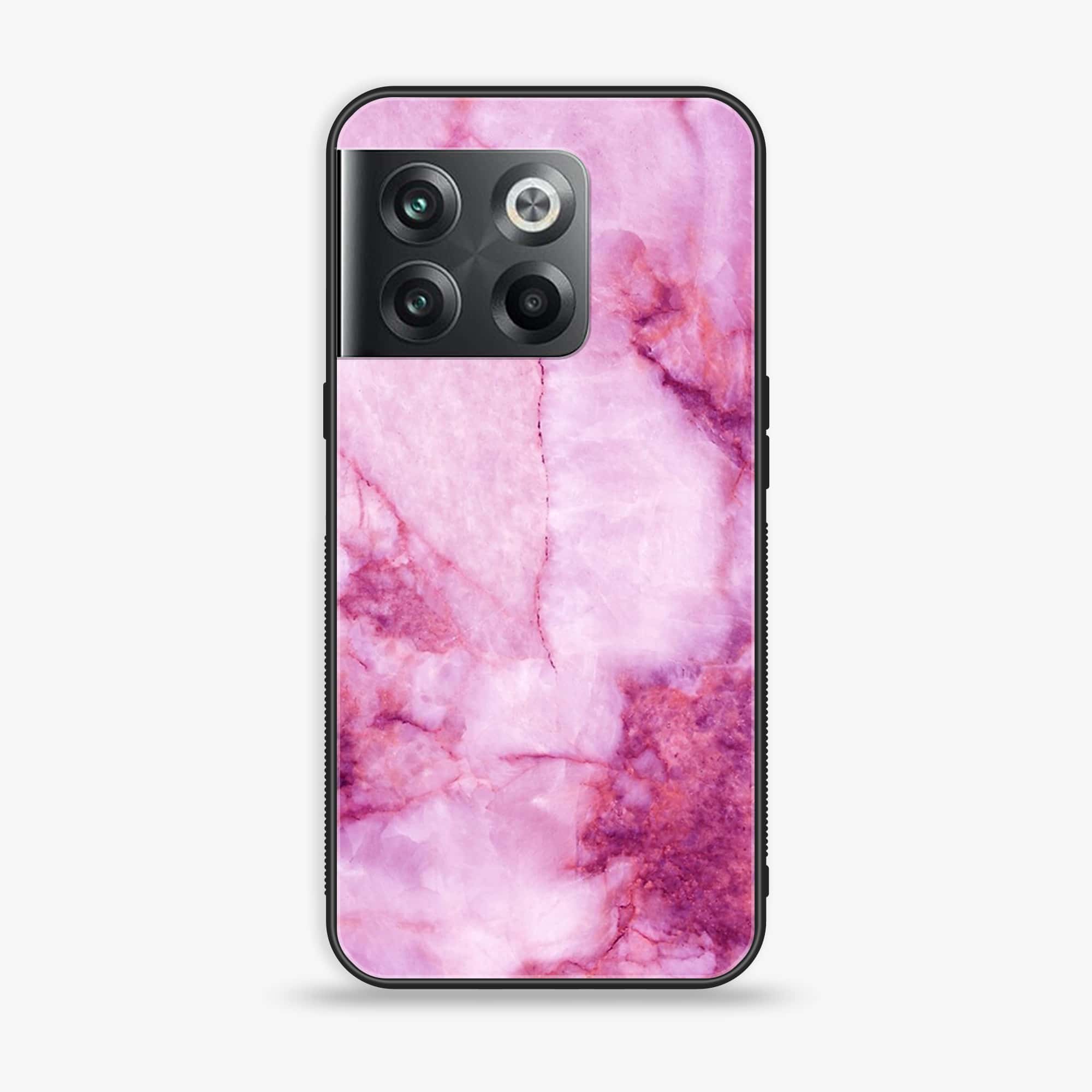 Oneplus 10T  Pink Marble Series Premium Printed Glass soft Bumper shock Proof Case