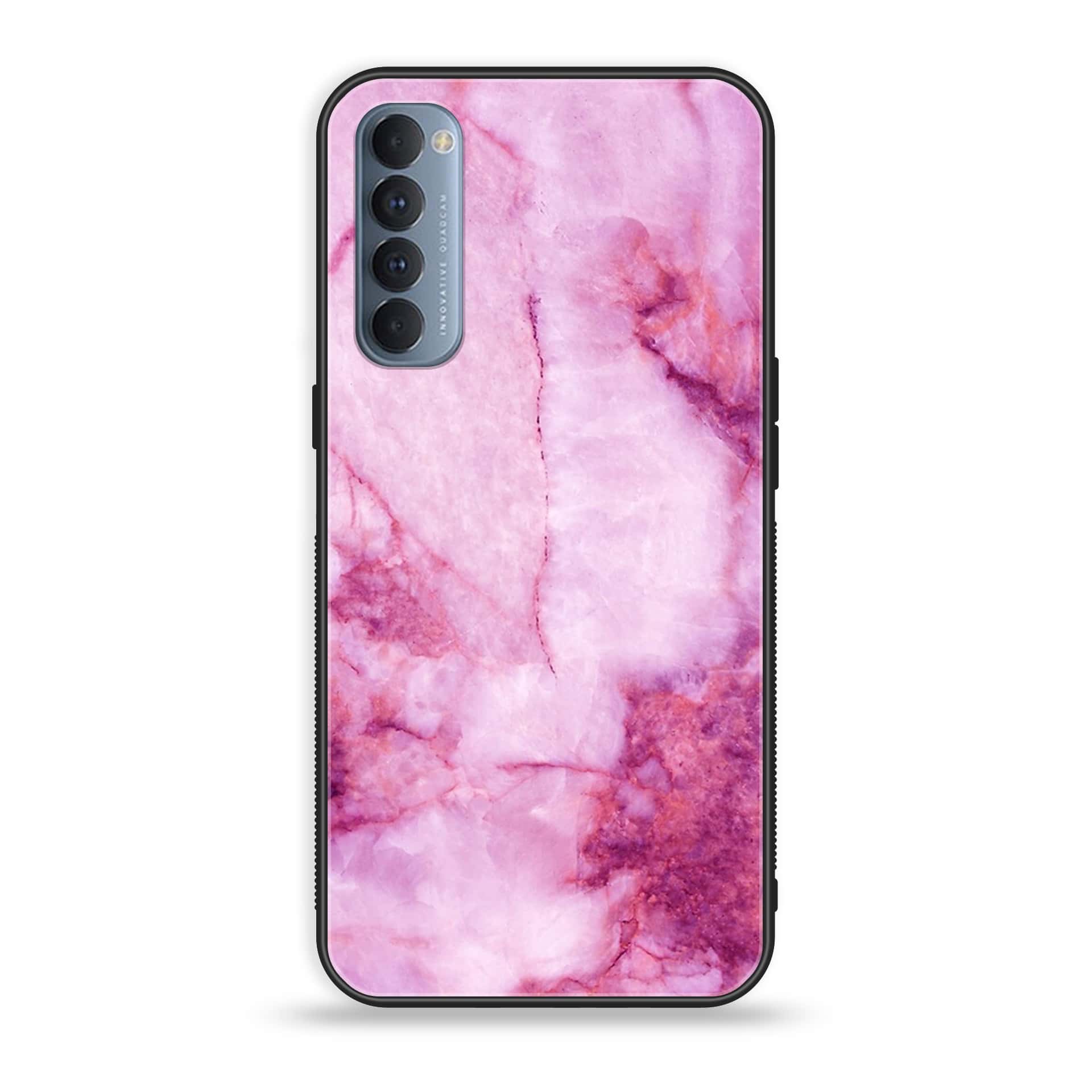 Oppo Reno 4 Pro 4G  - Pink Marble Series - Premium Printed Glass soft Bumper shock Proof Case