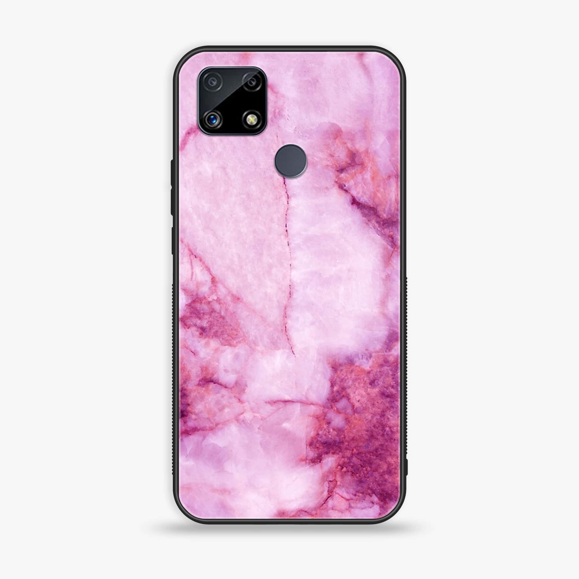 Realme C25s Pink Marble Series Premium Printed Glass soft Bumper shock Proof Case