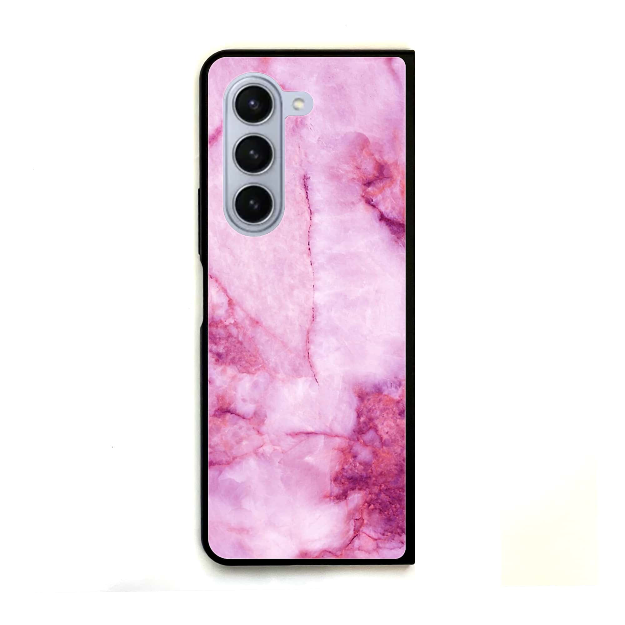 Galaxy Z Fold 5 - Pink Marble Series -  Premium Printed Glass soft Bumper shock Proof Case