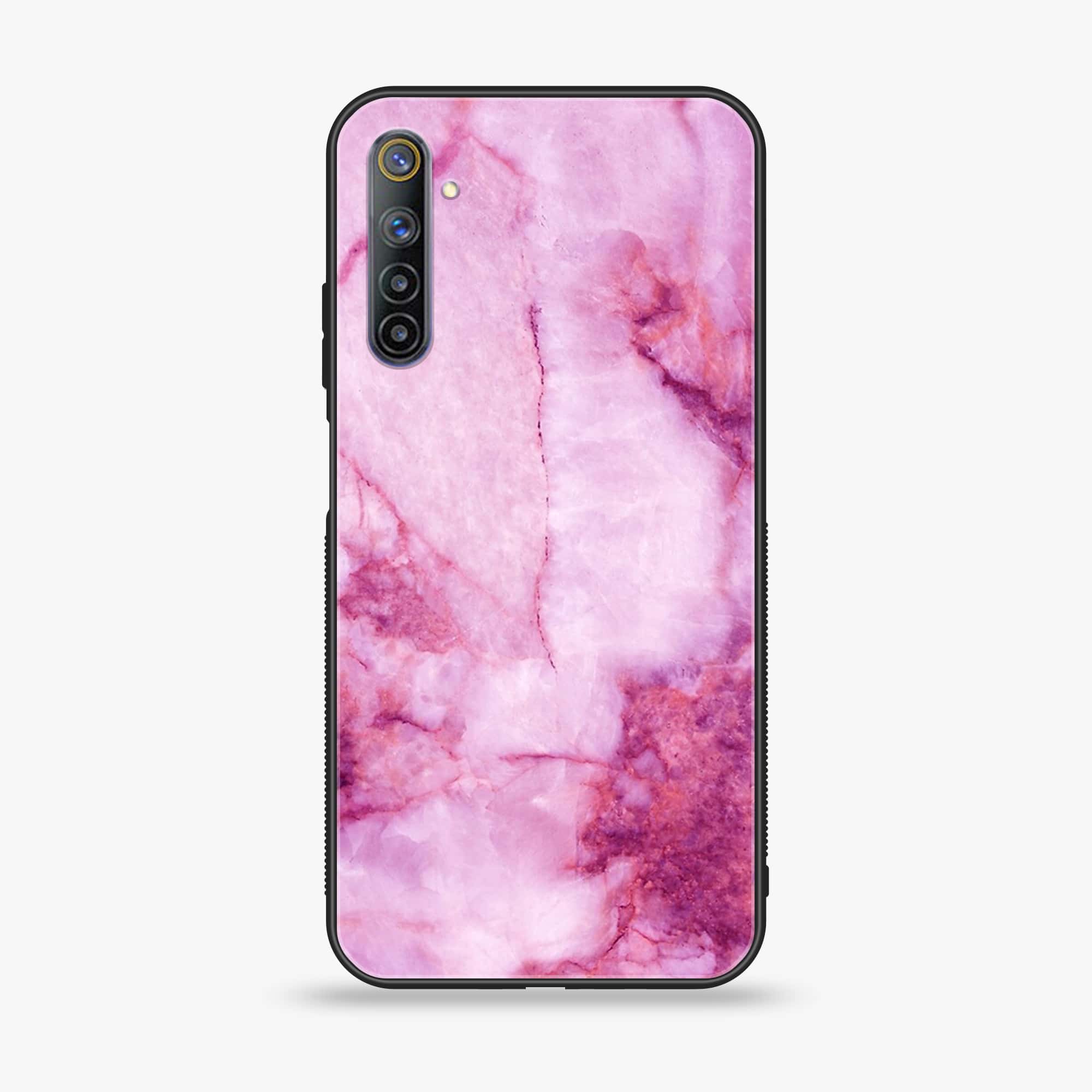 Realme 6  Pink Marble Series  Premium Printed Glass soft Bumper shock Proof Case